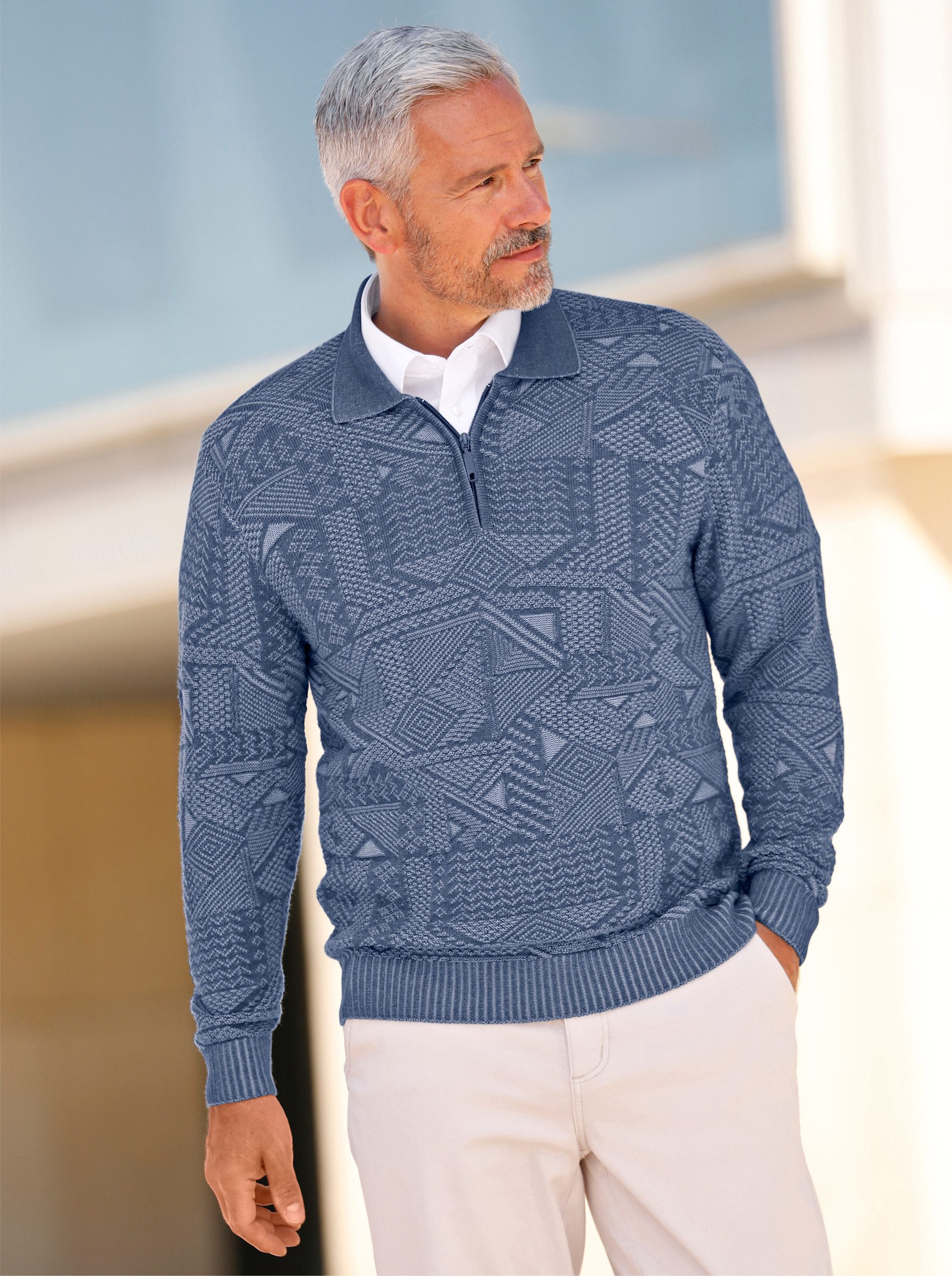 Witt Strickpullover Polopullover Langarm Jacquard