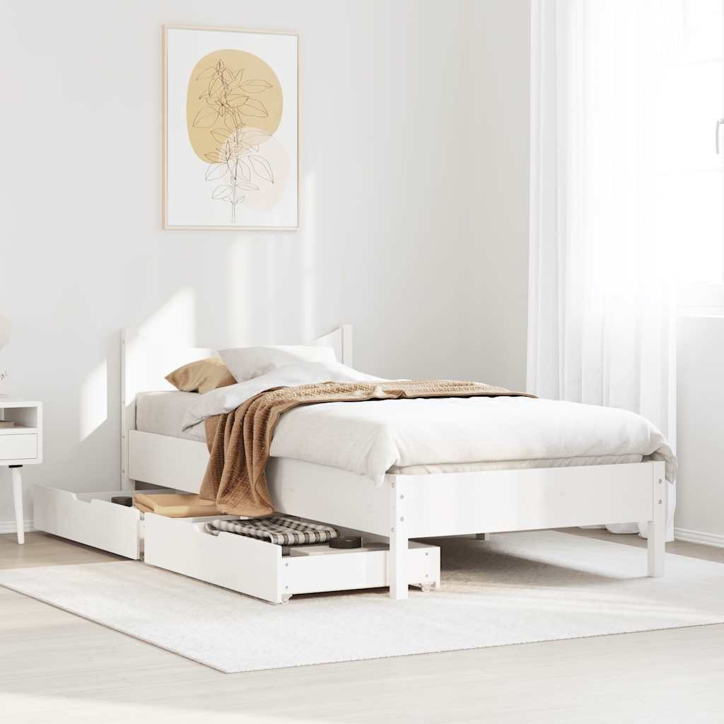 vidaXL Bett Massivholzbett mit Schubladen Weiß günstig online kaufen