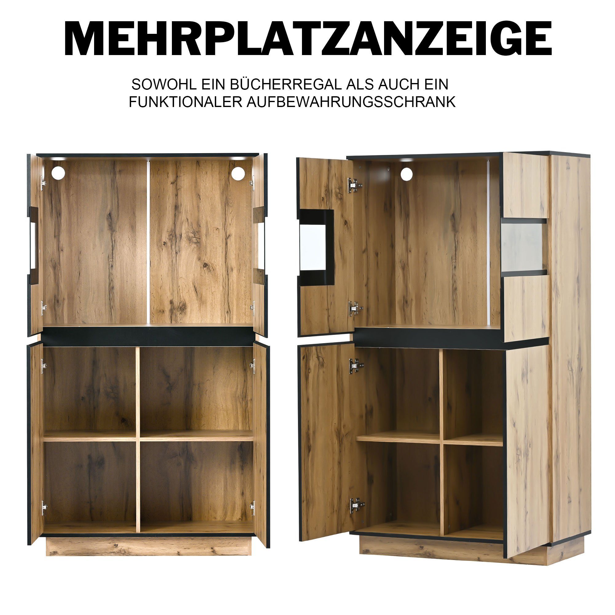 Stauraumvitrine Standvitrine Oak,16 Wohnwände Vitrinenschrank Farben Schrank, Odikalo LED