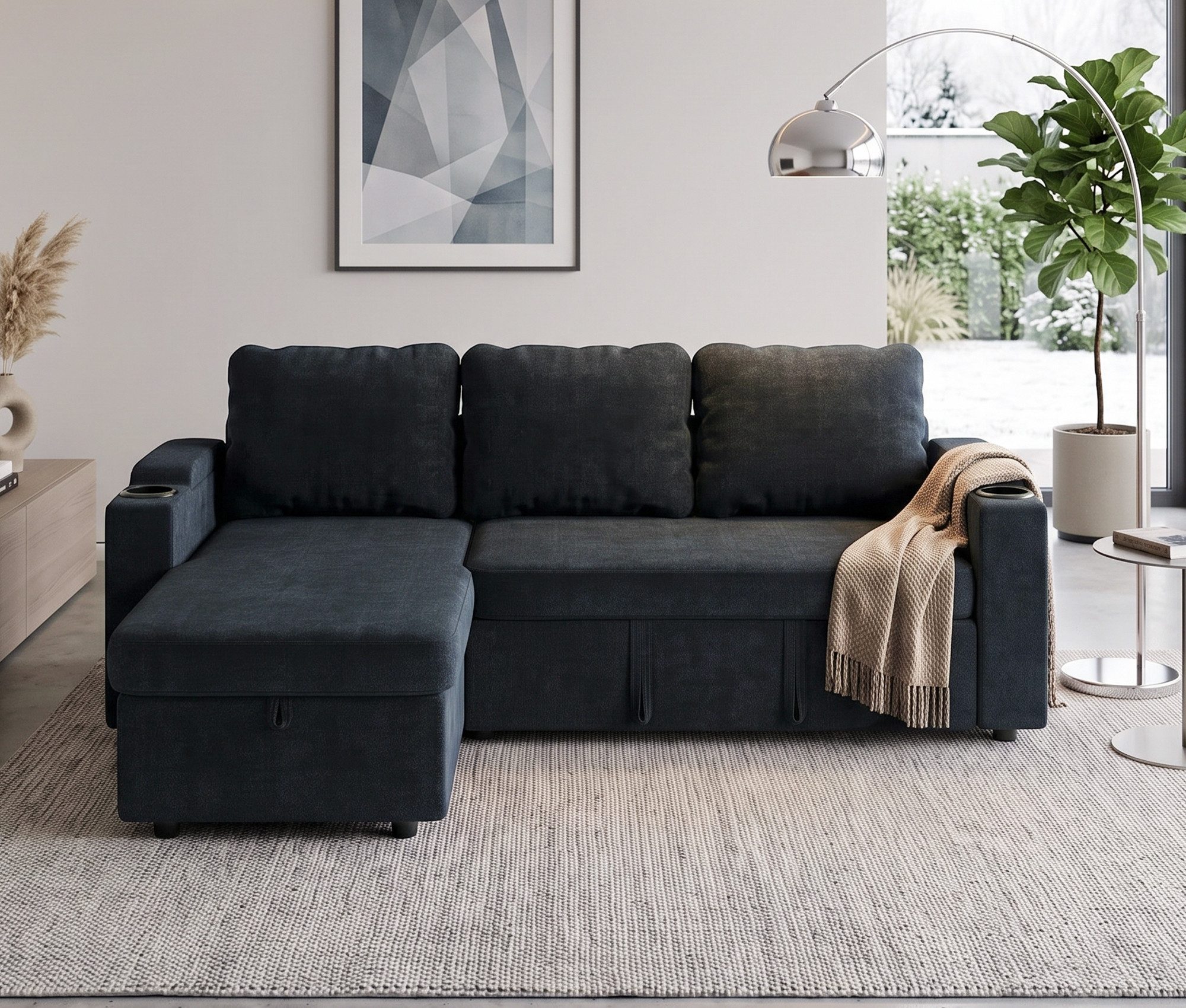 HOMALL Ecksofa mit schlaffunktion L-Form Couch, (Chenille-Stoff, mit Bettfunktion und Bettkasten, Chaiselongue wechselbar)