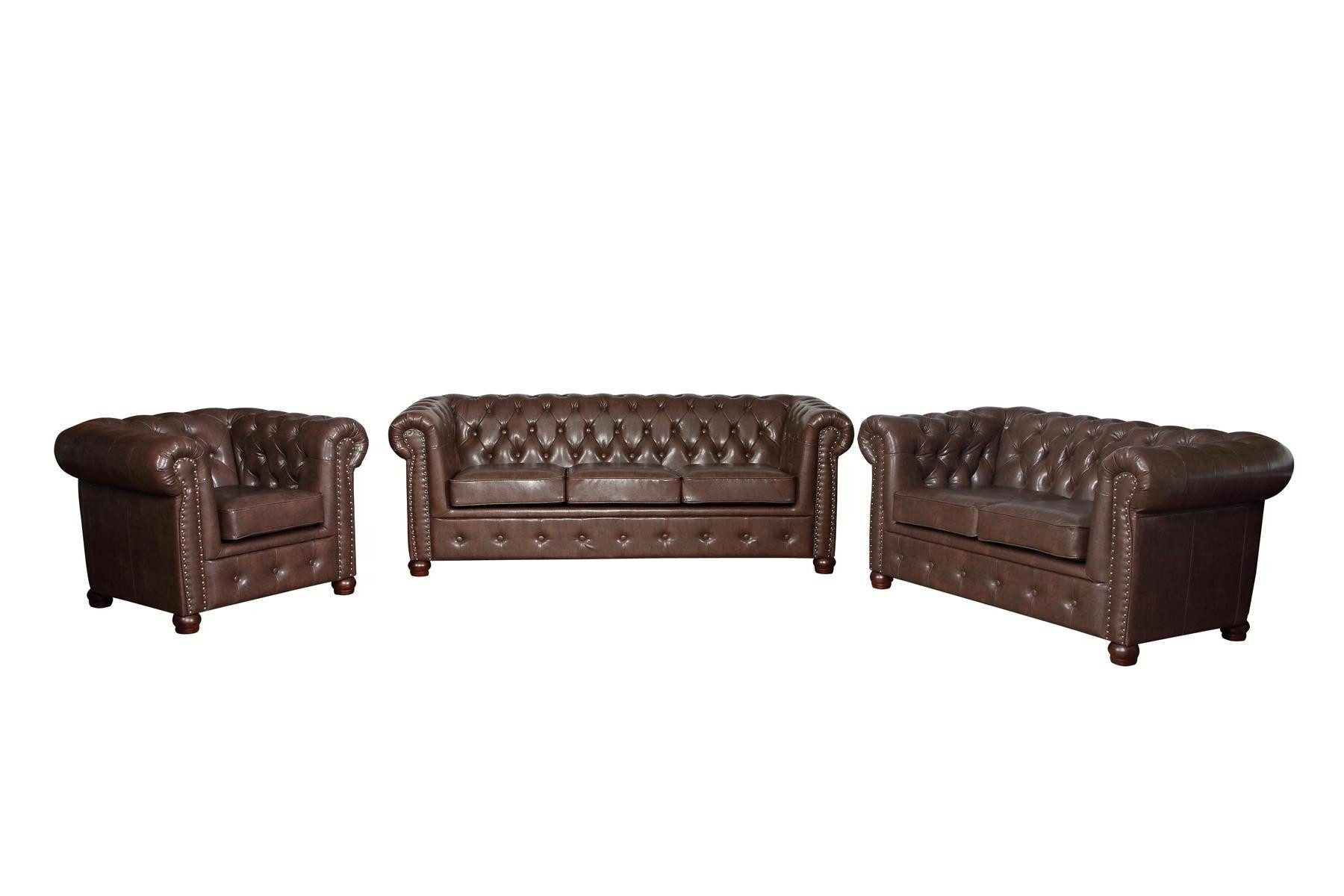 Xlmoebel Chesterfield-Sofa Neue Chesterfield Ledercouch für 2 Personen, Hergestellt in Europa