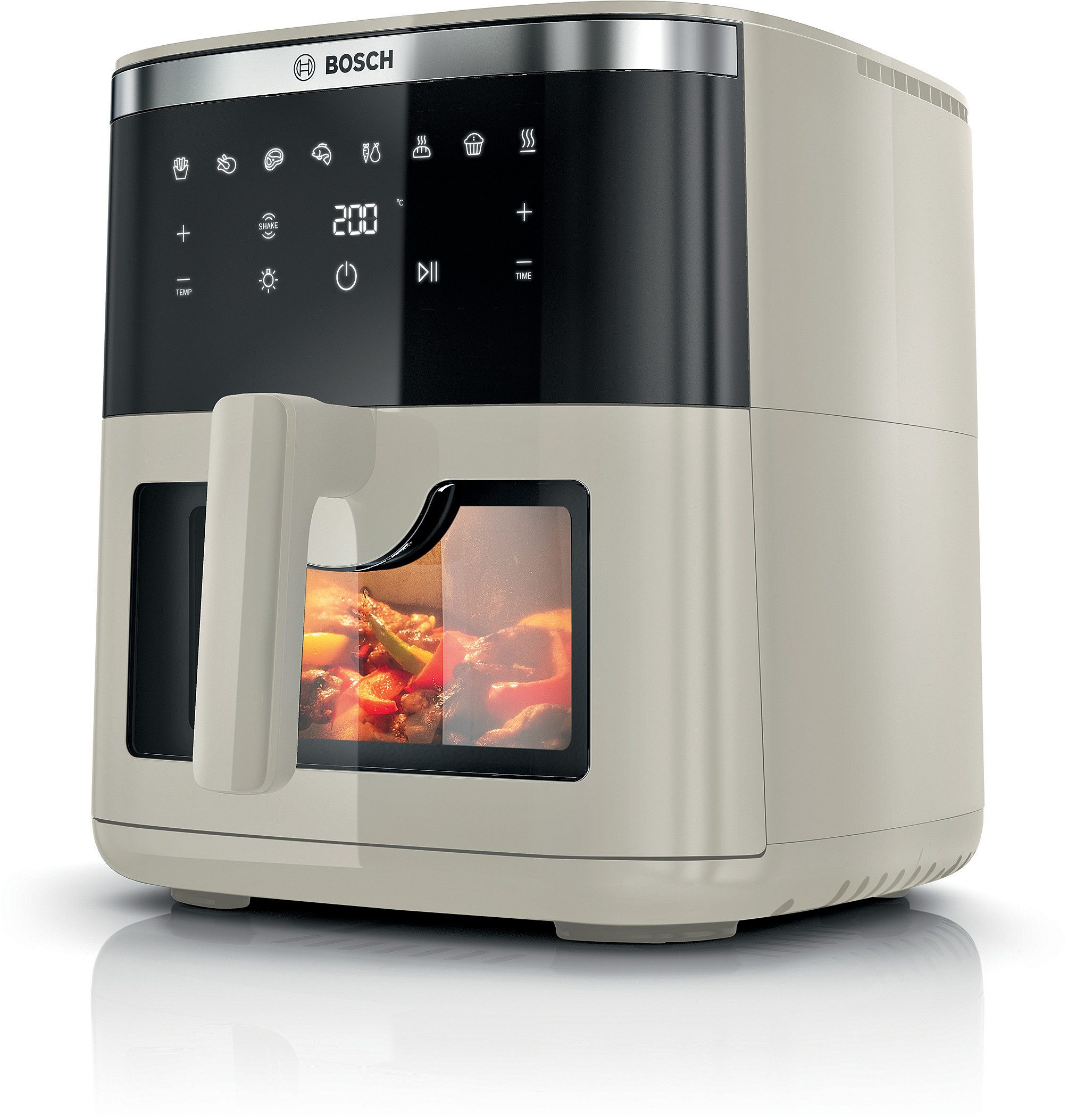 BOSCH Heißluftfritteuse XXL Air Fryer Serie 6, MAF671C0, 7,1l, Fenster, 7 Programme, creme, 1800 W, Innenlicht, Schüttelalarm, Korb spülm.geeignet