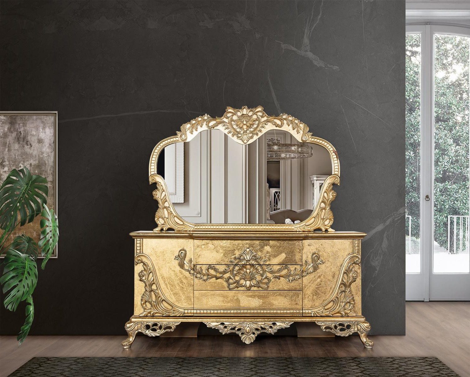 Xlmoebel Sideboard Kommode mit Spiegel und Garnitur aus Holz im Barockstil (2 St), Made in Europa