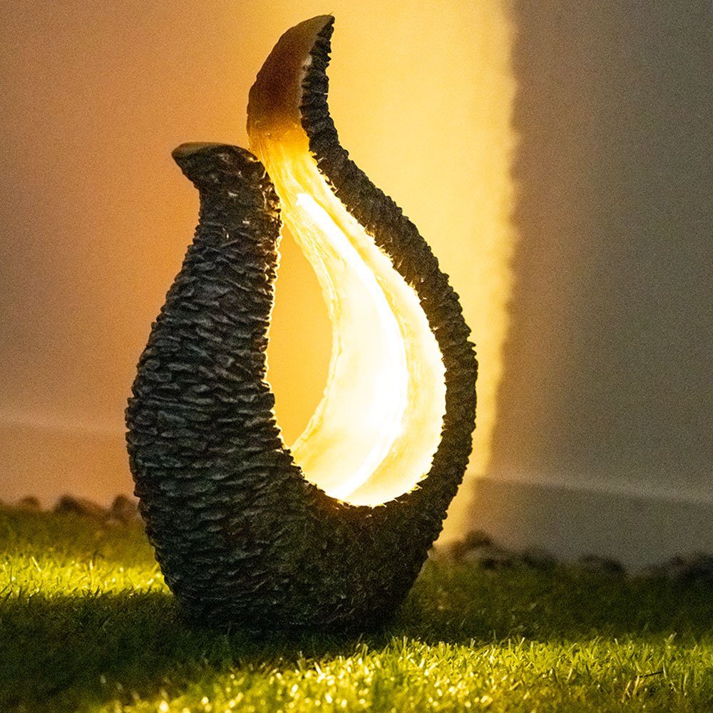 Lampe Außen Solar Warmweiß, LED Gartenleuchte, etc-shop GOLD Optik Stein GRAU fest Garten Skulptur LED-Leuchtmittel verbaut,