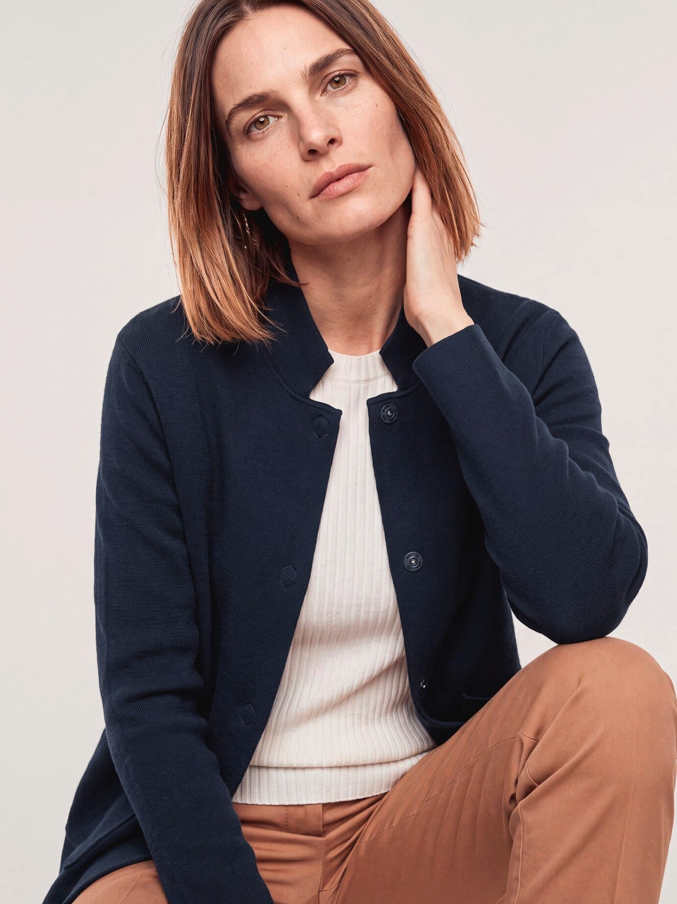 Walbusch Strickjacke Damen Milano Strickjacke Stehkragen, modern, wärmend
