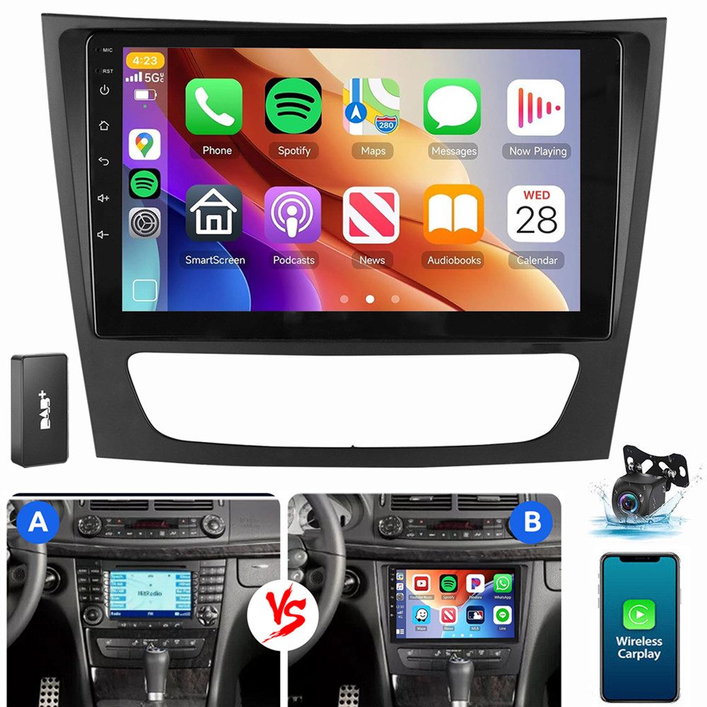 ESSGOO Für Mercedes E-Klasse W211 W219 Android 15 GPS Autoradio (RDS, Digitalradio (DAB), FM, AM, Carplay Android Auto Navi WIFI BT EQ)