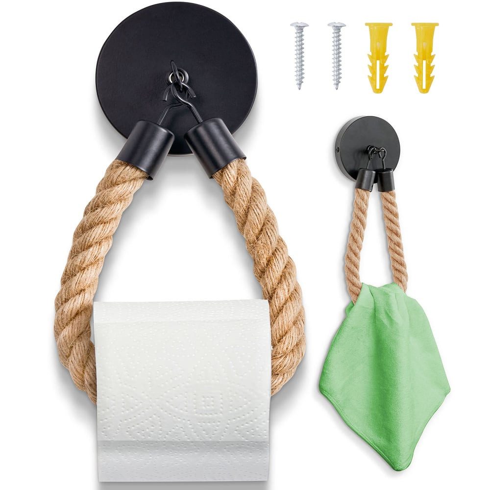 HENNEZ Toilettenpapierhalter Vintage Natur-Seil aus Jute Schwarz Matt, Klop günstig online kaufen