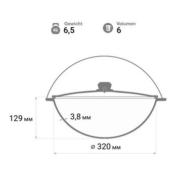 4BIG.fun Grilltopf 6L Kazan Schwenktopf Deckel Gusseisen Campingtopf, Gusseisen