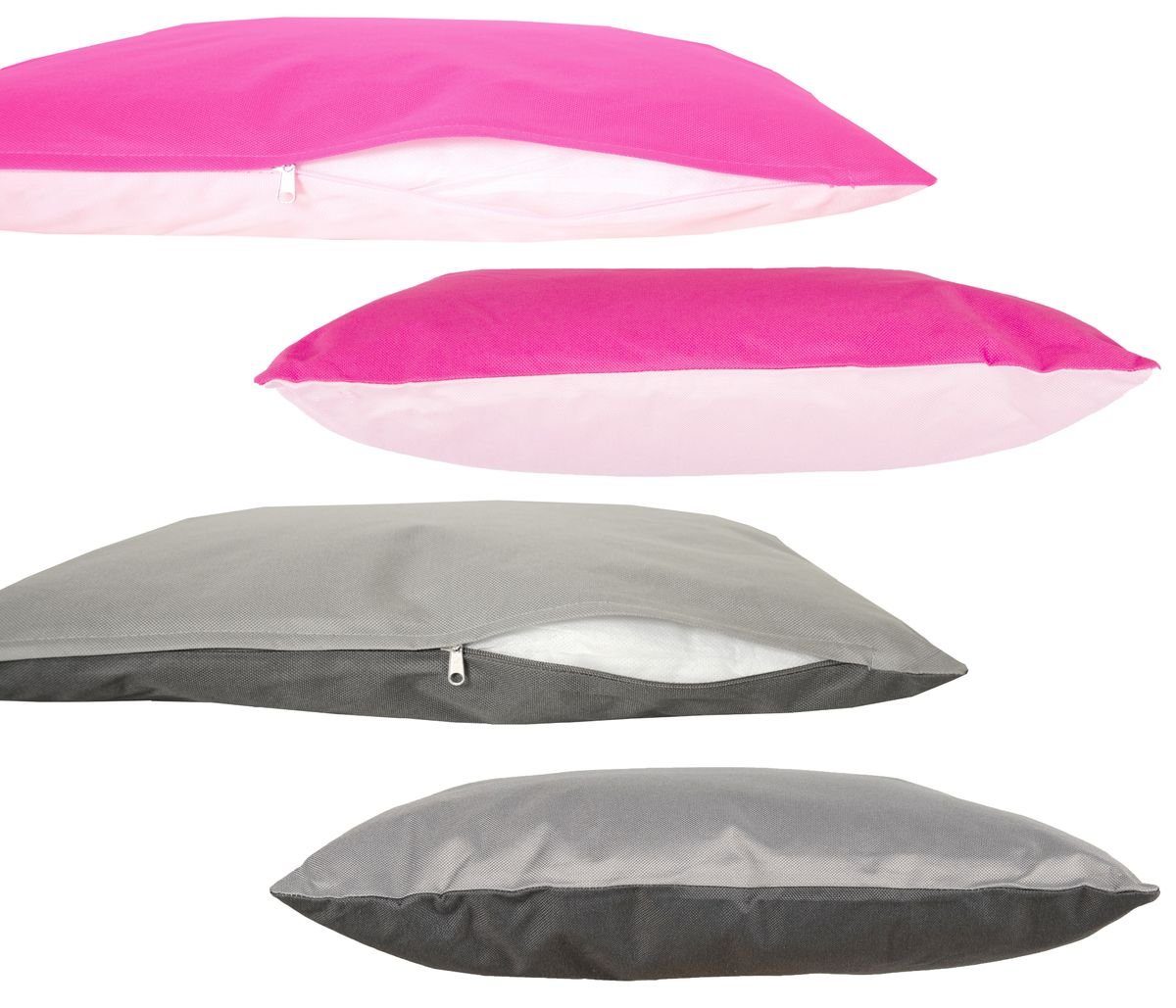 Kissen Outdoor JACK 4x Lounge Strapazierfähig, Außen 2-farbiges Pink-Rosa JACK Innen inkl. mit Anthrazit-Grau 45x45cm Robust, Füllung, geeignet Wende Dekokissen für / & Lotus-Effekt,