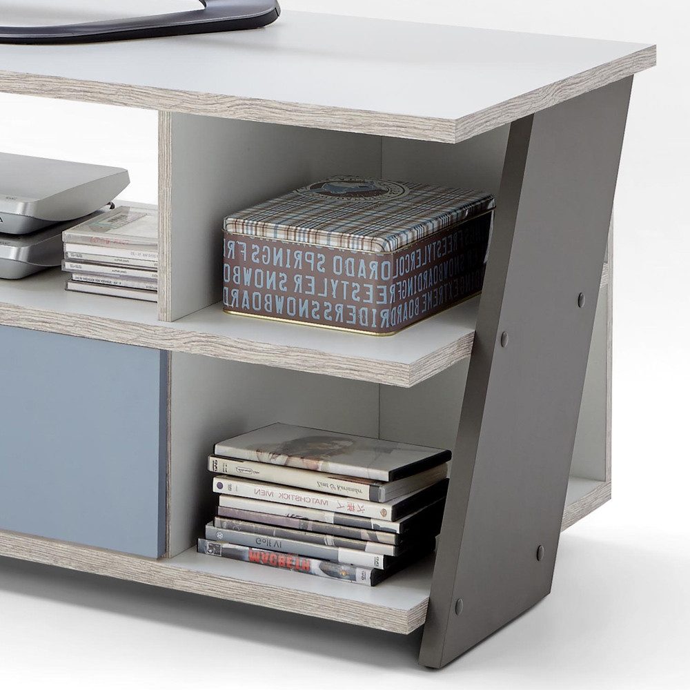 Lomadox Lowboard LEEDS-10, Sandeiche Nb./weiß/Lava/Denim 135x51,6x50 cm günstig online kaufen