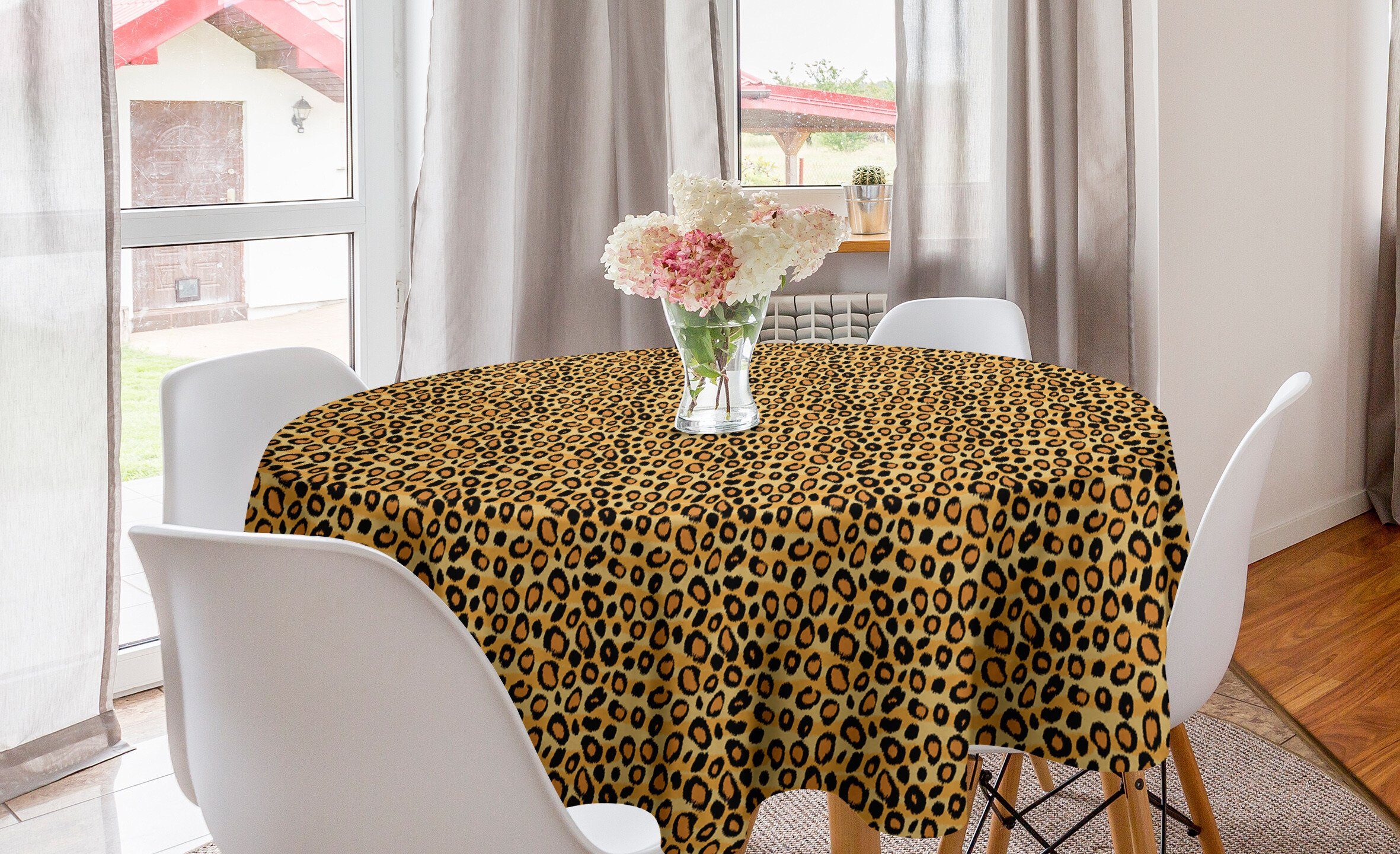 Abakuhaus Tischdecke Kreis Tischdecke Abdeckung für Esszimmer Küche Dekoration, Leopard-Druck Wilde Feline Tile