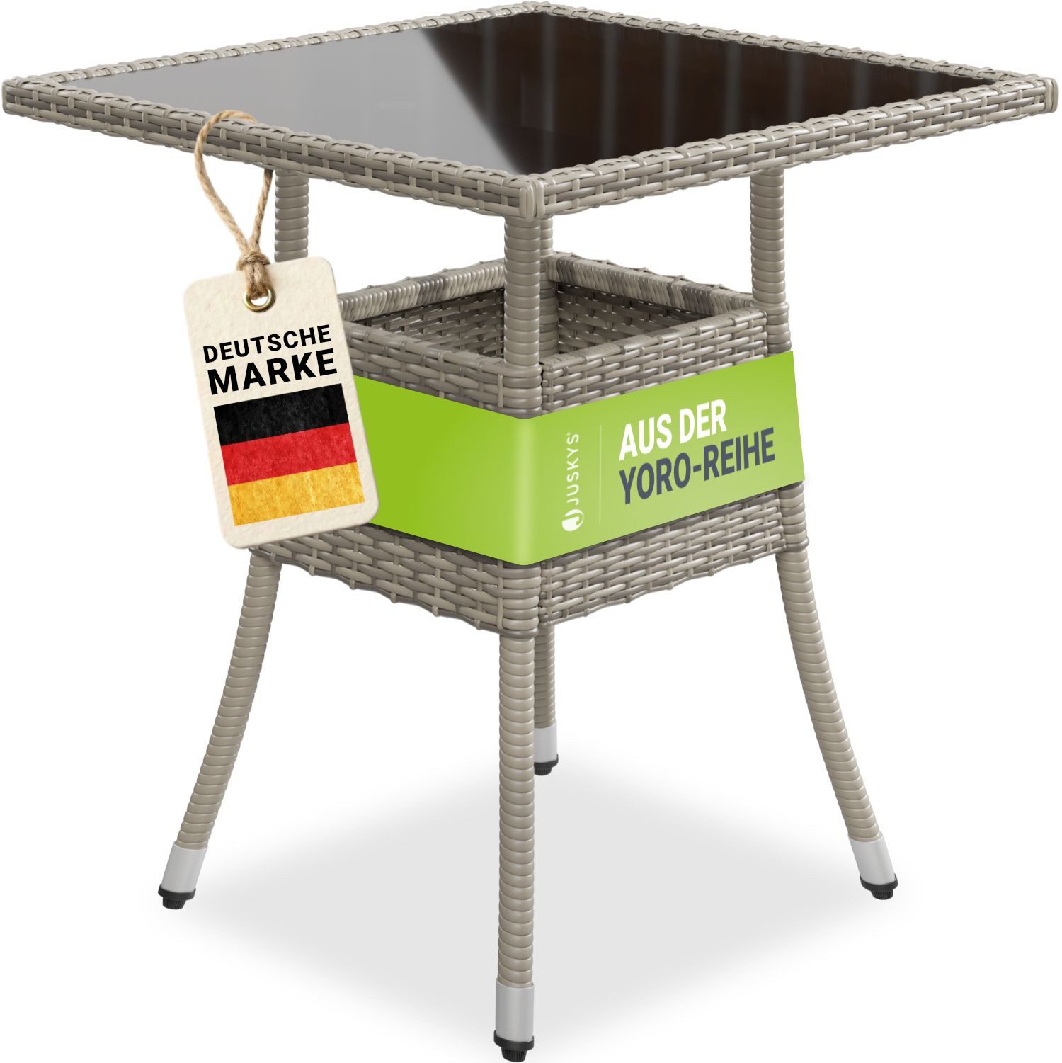 Juskys Gartentisch Yoro, eckig, aus Polyrattan, wetterfest & langlebig, pflegeleicht
