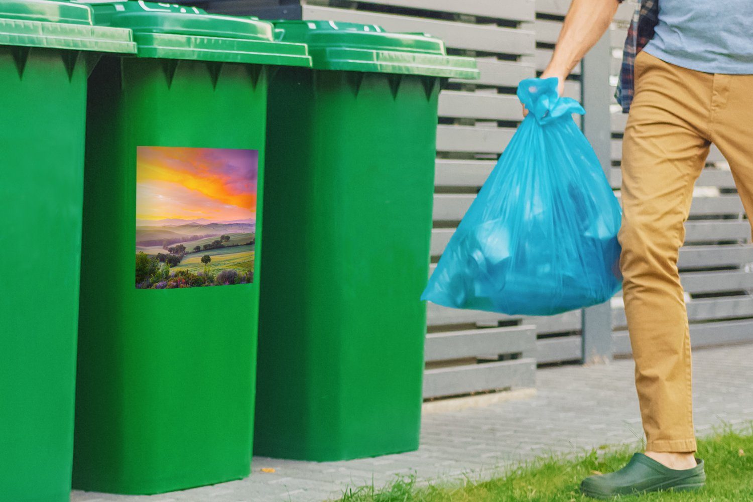 MuchoWow Abfalbehälter Farbenfroh St), Mülleimer-aufkleber, (1 - Mülltonne, Sticker, Toskana Wandsticker Container, - Landschaft