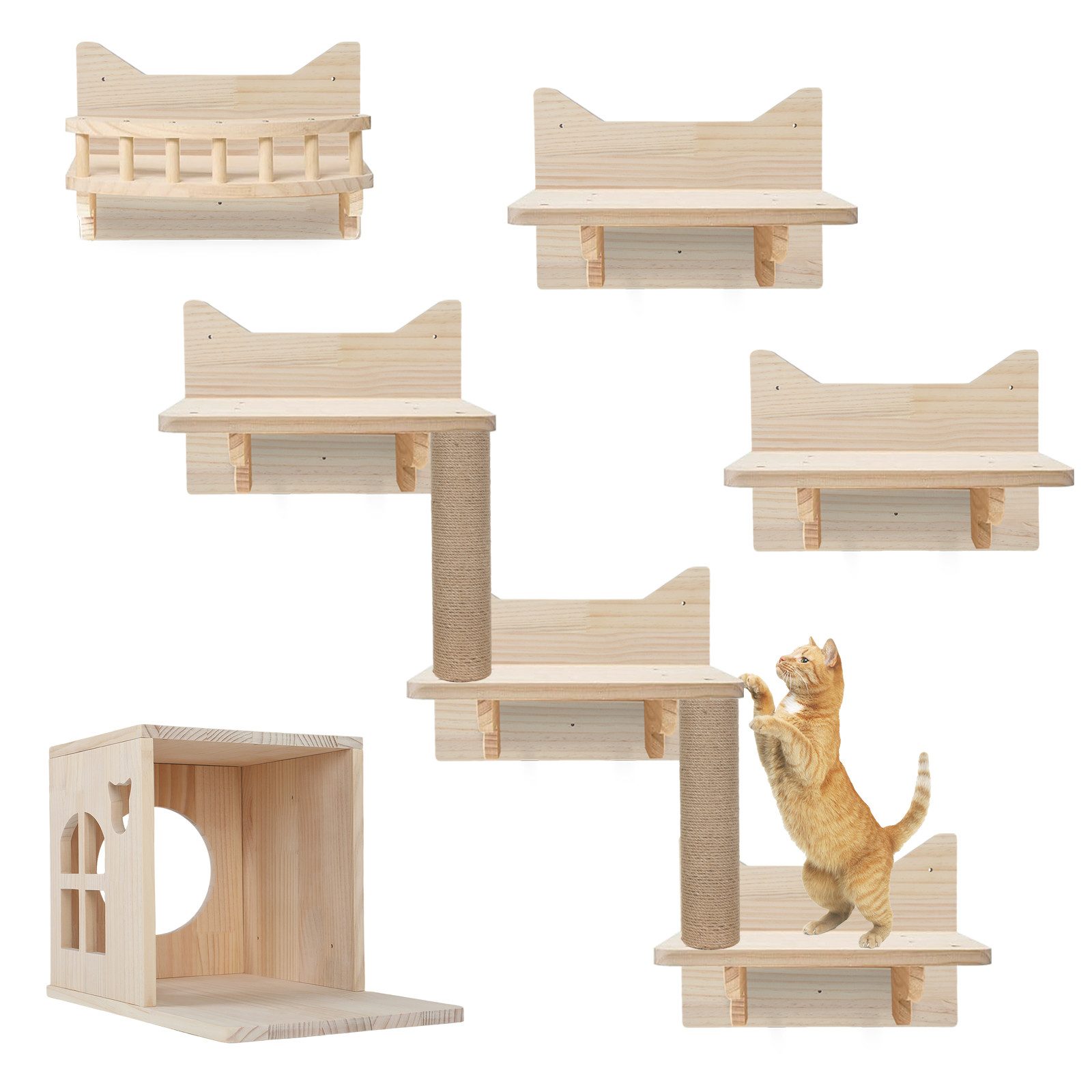 TWSOUL Katzen-Kletterwand Katzenwandmöbel Set mit Katzentreppe, Katzenhaus, günstig online kaufen