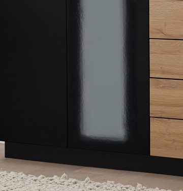 Furn.Design Wohnwand Savanna, (Wohnzimmer Set Eiche und schwarz Hochglanz, 340 x 200 cm), mit Touch-to-Open