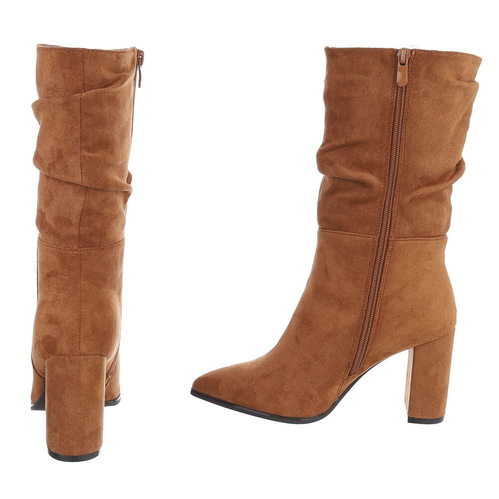 Ital-Design Elegante Damen Boots mit Blockabsatz für Freizeit und Events High-Heel-Stiefel (90851777) Blockabsatz Stiefel in Camel – Bild 5 von 5