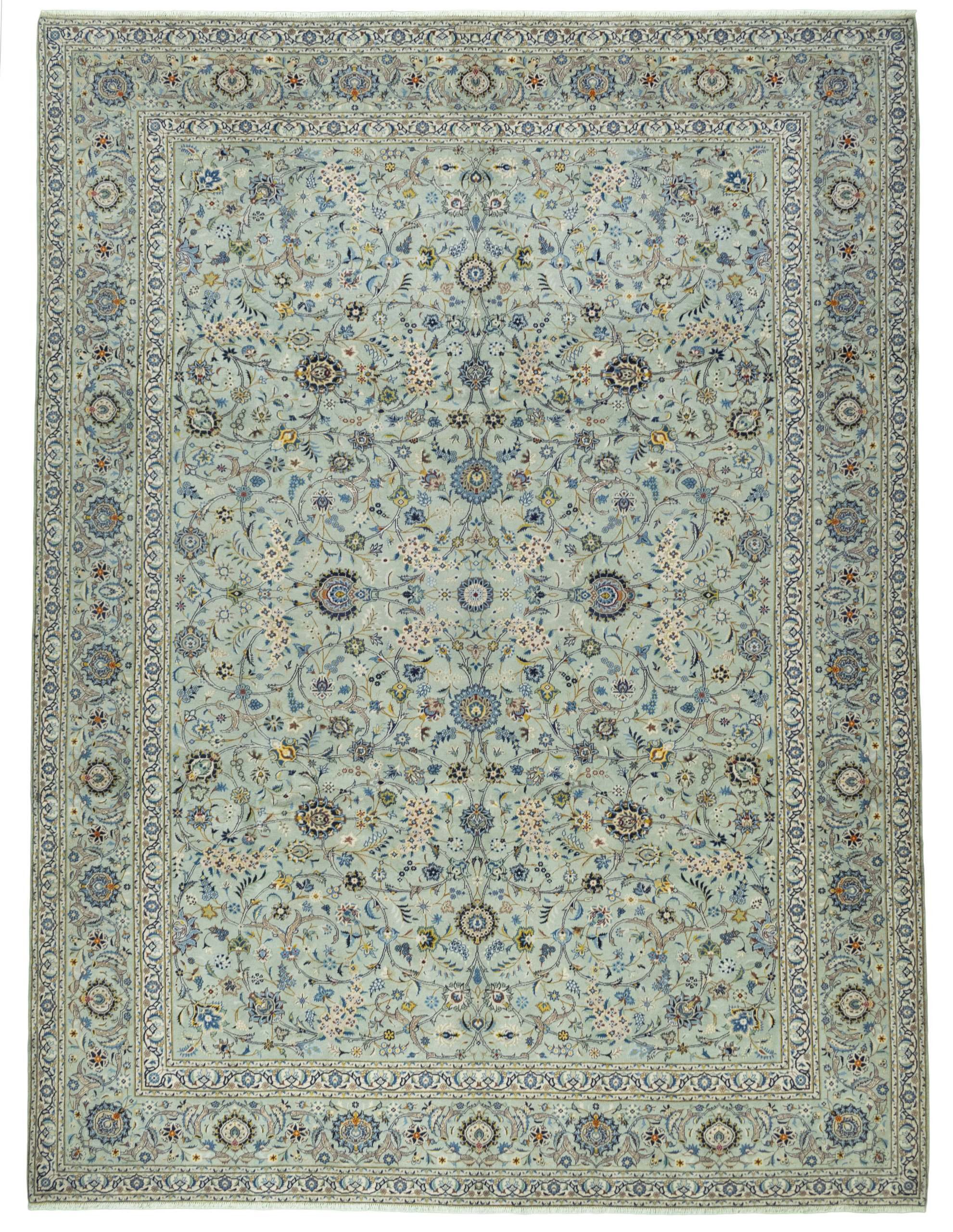 CABBEL Orientteppich 437x326 cm Perser Kashan Grün Schurwolle Handgeknüpft Klassisch Unikat, rechteckig, Höhe: 8 mm, 100% Schurwolle – weich, pflegeleicht, solide Knüpfdichte