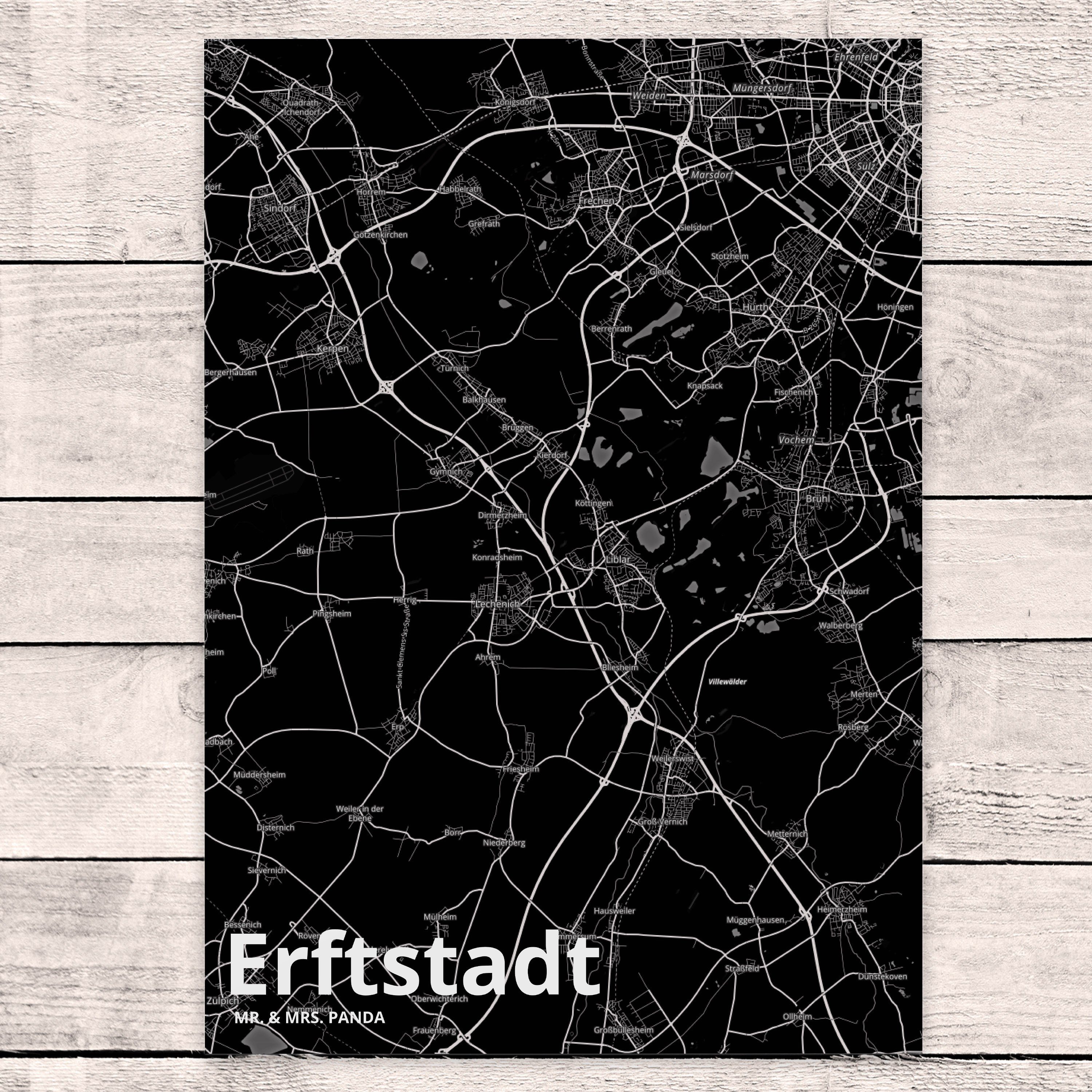 Stadt - Panda S Map Mr. Landkarte & Dorf Geschenk, Postkarte Geschenkkarte, Erftstadt Karte Mrs.