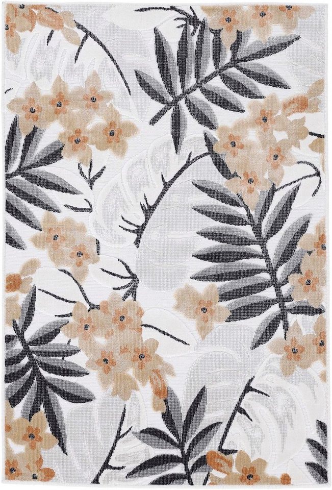 Teppich Deja 102, carpetfine, rechteckig, Höhe: 4 mm, robustes Flachgewebe,  Motiv- Floral Palmenblätter, Hoch-Tief Effekt