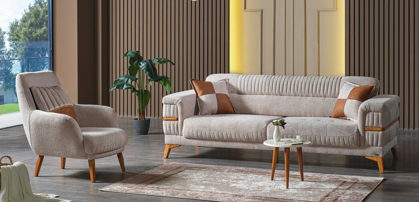 JVmoebel Wohnzimmer-Set Sofagarnitur 3+1 Sitzer Modern Relax Sessel Modern Stil 2tlg Luxus, (2-St., 1x Sofa 3 Sitzer + 1x Sessel), Made in Europa