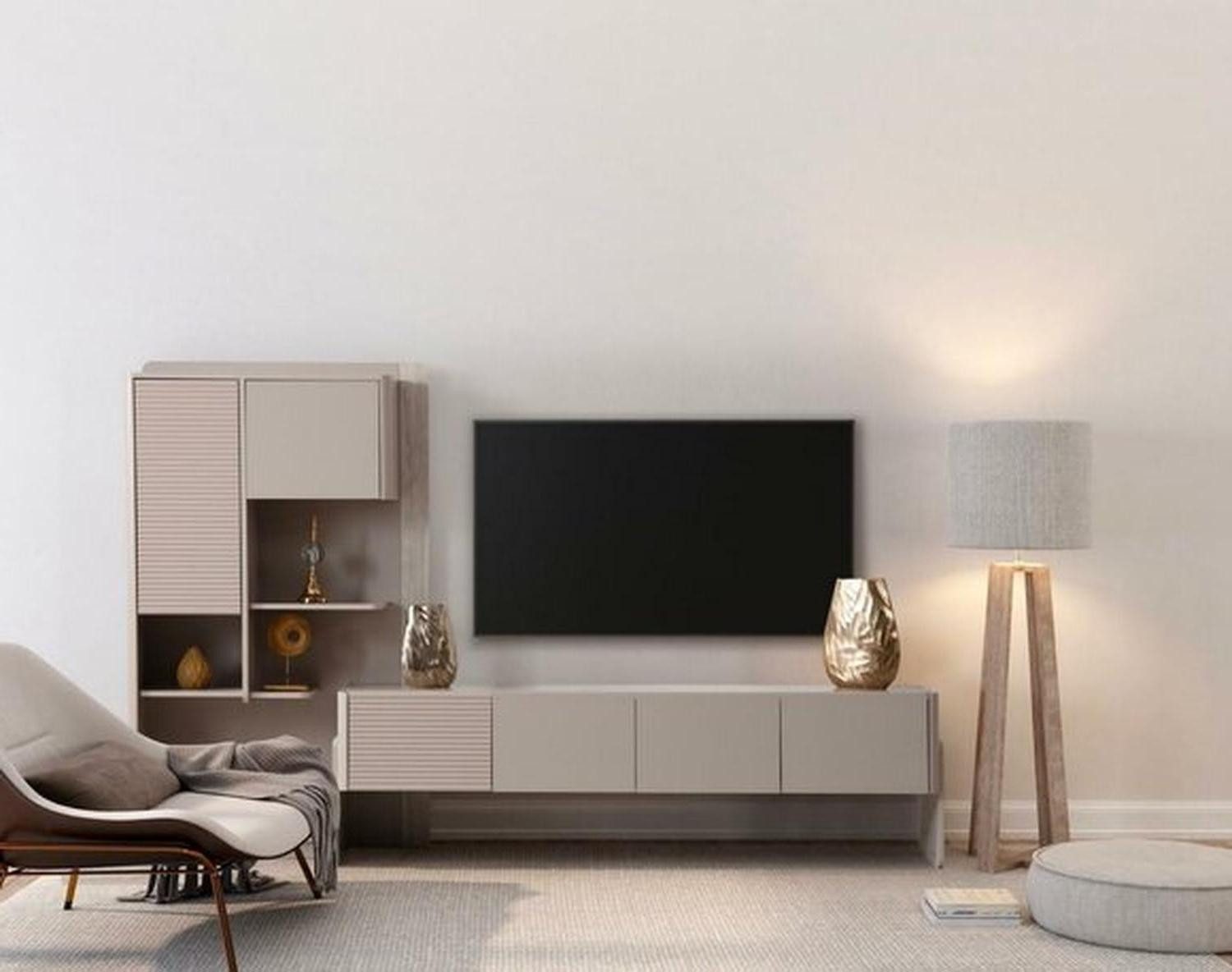 Xlmoebel Wohnwand Elegantes Fernsehmöbel Beige Sideboard Exklusive Wohnzimmer-Kommode., (1-St., TV Lowboard), Hergestellt in Europa