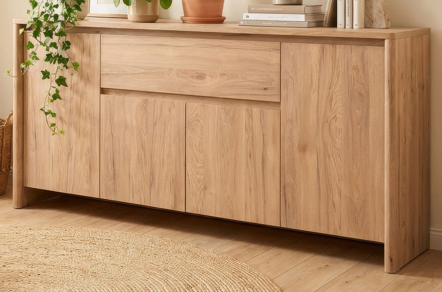 Furn.Design Sideboard Luzern (Kommode in Hickory Walnuss, 4-türig, 164 x 85 cm), mit viel Stauraum