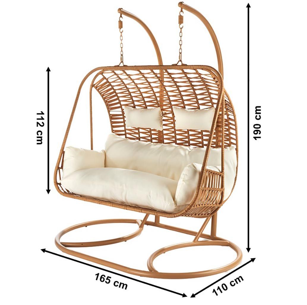 Kobolo Hängesessel Hängekorb MABURI aus Polyrattan, Hängeliege Sessel Hängestuhl weiche (1 Stück, 1-St., mit Gestell), hochwertiges Polyrattan - für 2 Personen