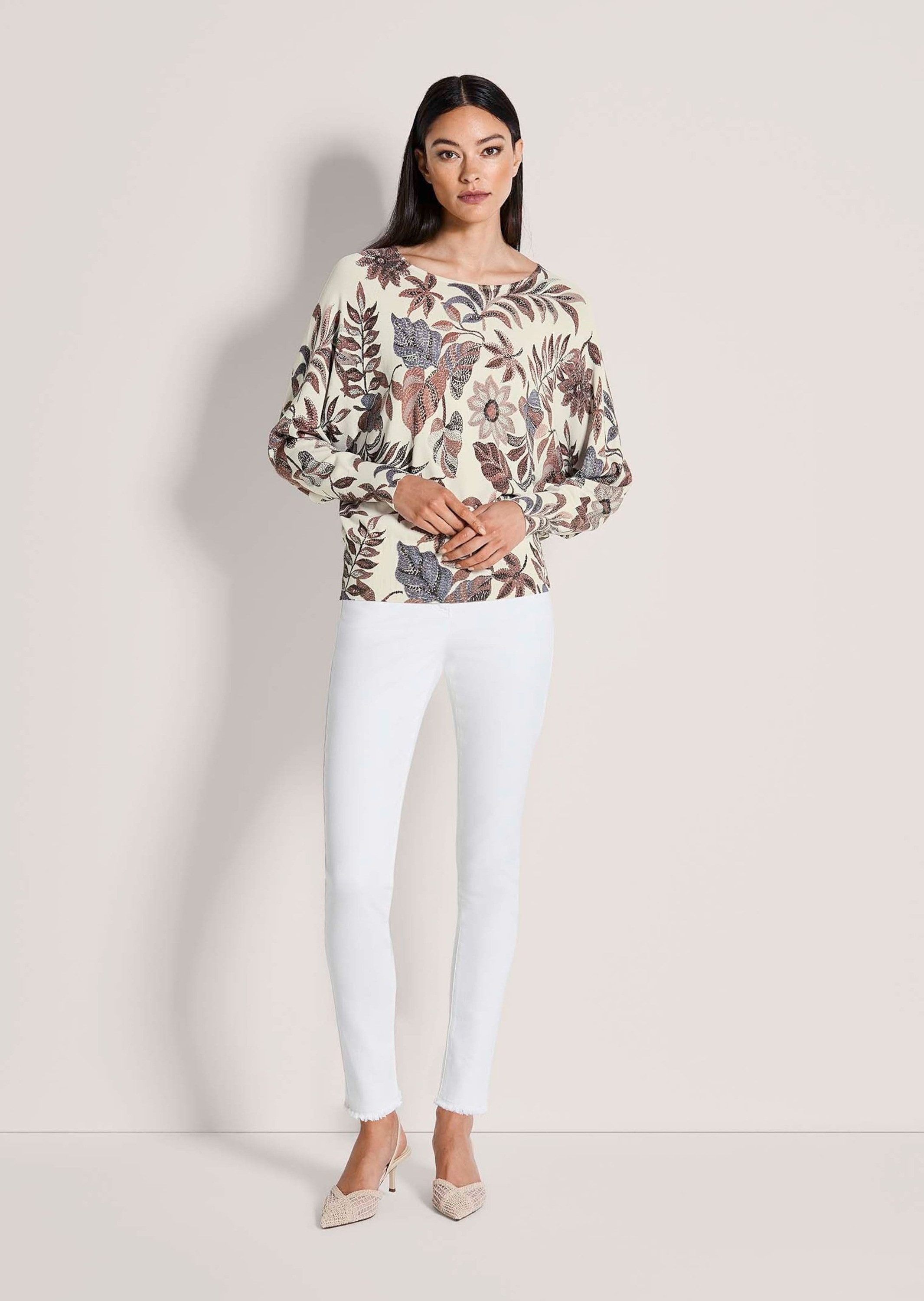 MADELEINE Strickpullover Druckpullover mit floralem Muster Sommerpulli mit U-Boot-Ausschnitt und Langarm