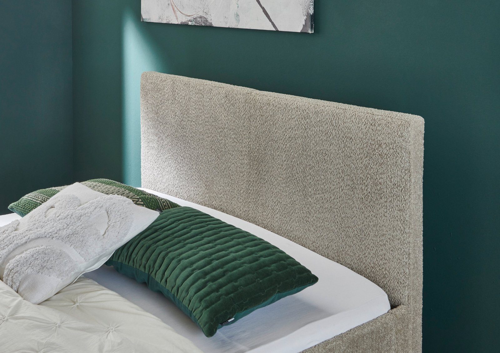 meise.möbel Polsterbett Leros (mit Boucle-Stoff in Taupe, Liegefläche 140x200 oder 180x200 cm), Komforthöhe
