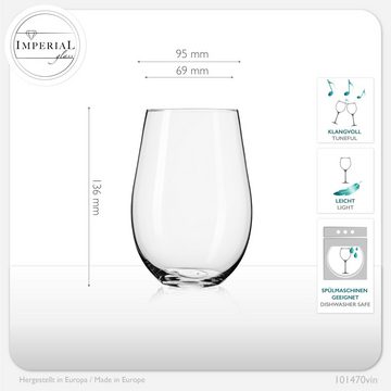 IMPERIAL glass Weinglas Weingläser ohne Stiel, Glas, Rotweingläser 570ml Set 6-Teilig Weißweingläser Spülmaschinenfest