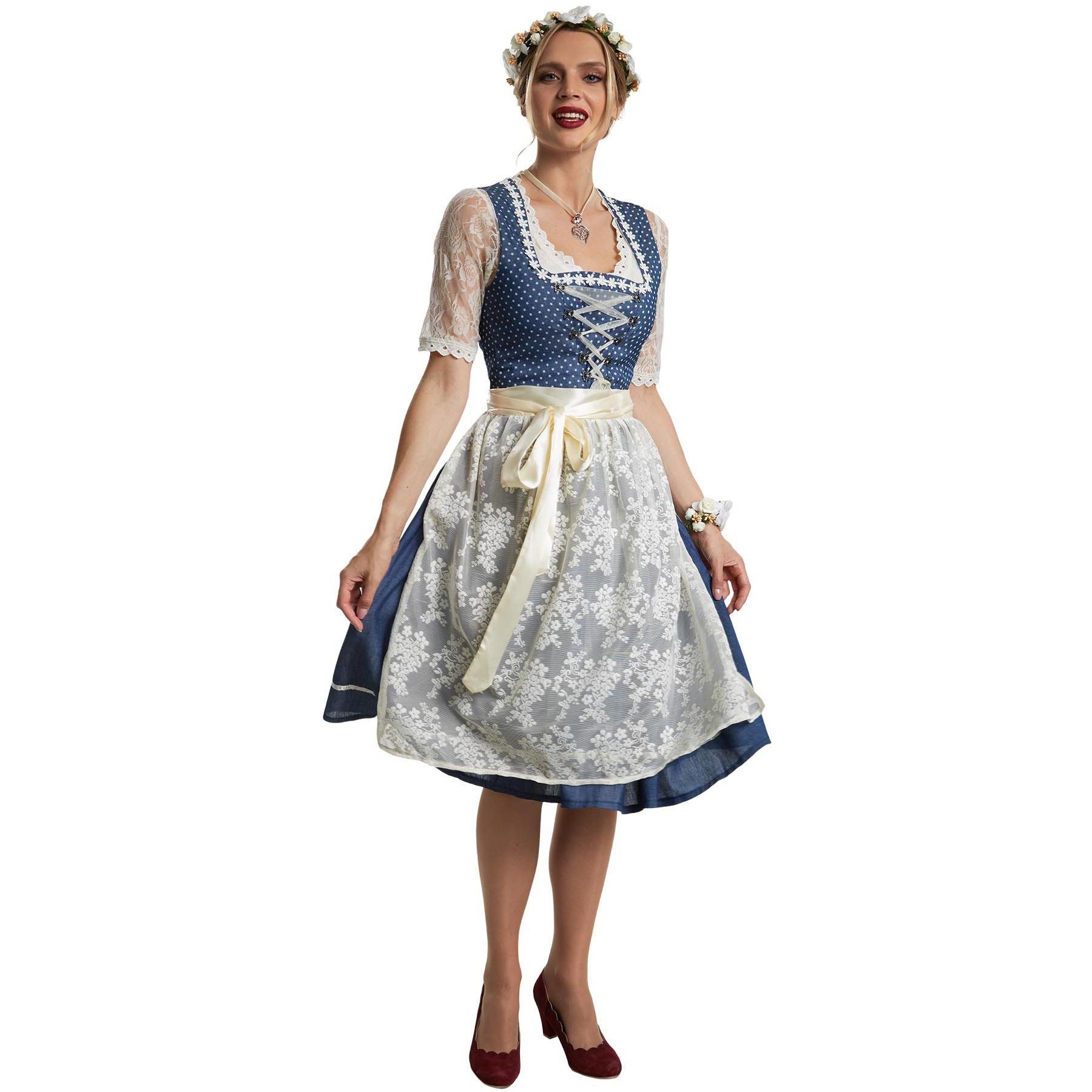 dressforfun Dirndl Frauenkostüm Midi-Dirndl Kleinwalsertal Modell 2 Halblanges, tailliert geschnittenes Dirndl, klassischer Look