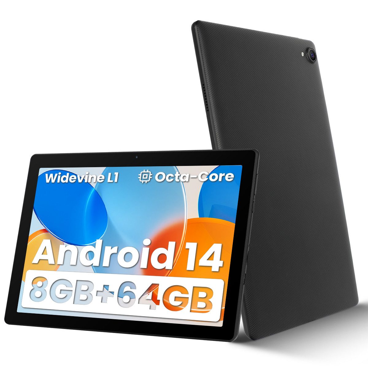 Happybe 10'' Android 14, 64GB, Wifi 6, 5000mAh 8h Akku, 1280x800 HD IPS Tablet (10", 64 GB, Android 14, Tablet mit Augenschutzmodus, Google Play, Gesichtserkennung, 5G WiFi)