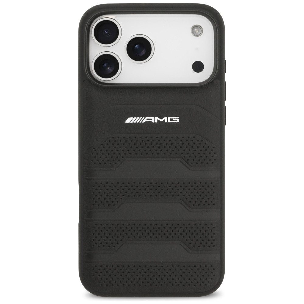 Mercedes Benz AMG Handyhülle iPhone 17 Pro Max Echtleder gelocht schwarz Logo 6,9 Zoll, Kantenschutz