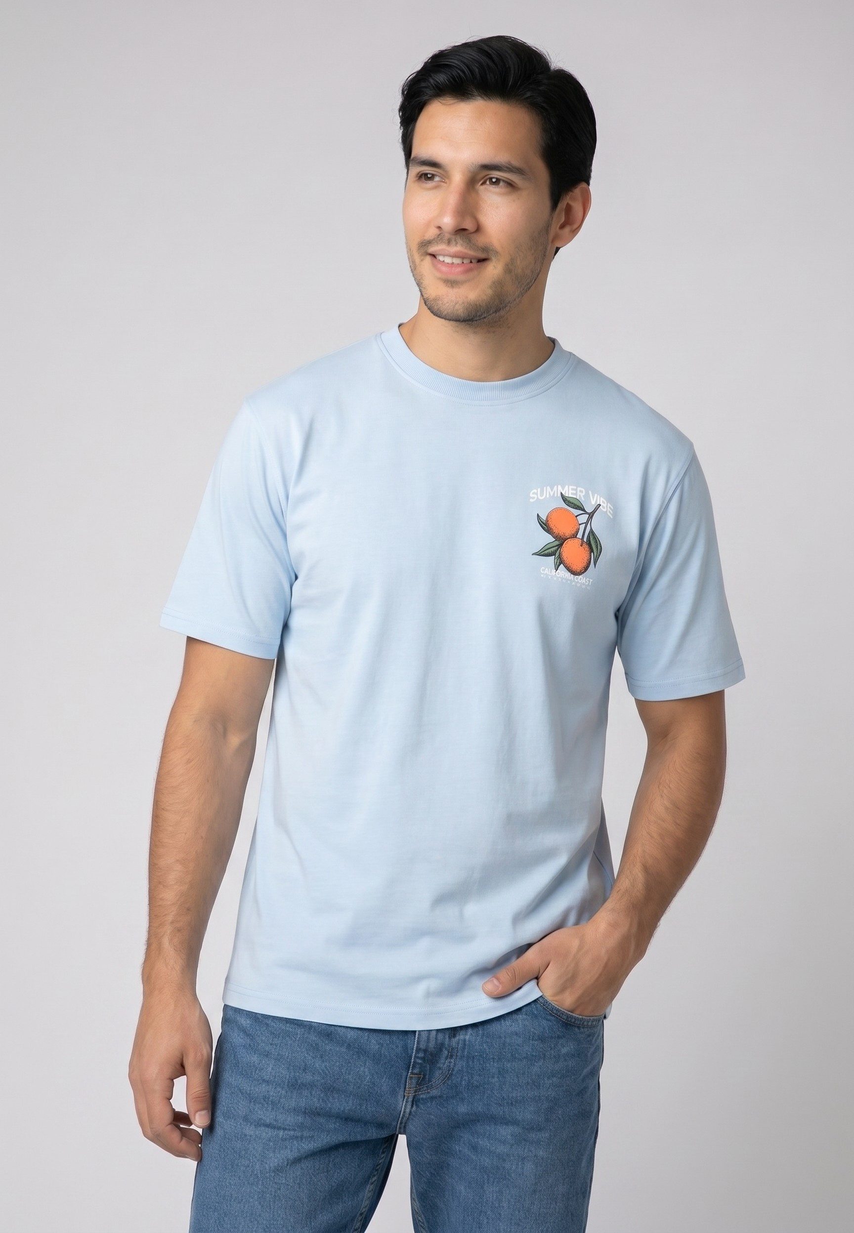 SUBLEVEL Herren T-Shirt Relaxed Fit mit fruchtigen Prints Baumwollshirt, Prints auf Vorder- und Rückseite