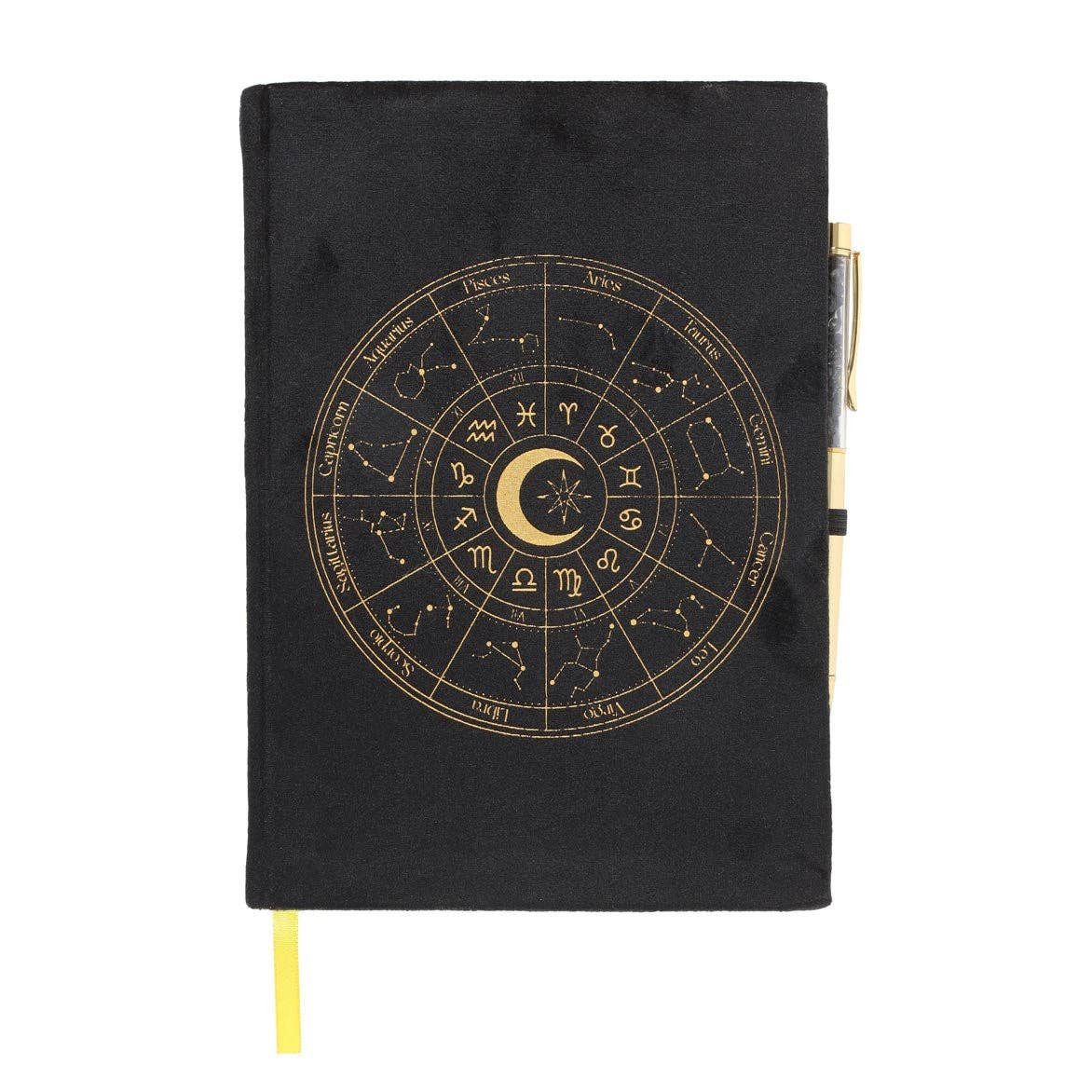 Something Different Notizbuch Astrologie Tierkreiszeichen Tagebuch Samt mit schwarzem Obsidianstift, Astrologie Tierkreiszeichen Tagebuch Samt mit schwarzem Obsidianstift