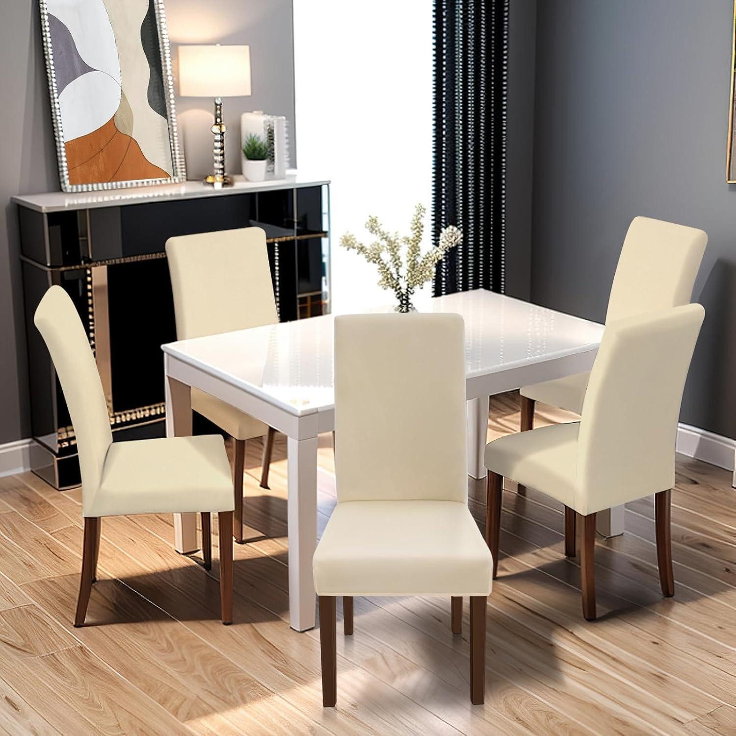 LuxusKollektion Stuhlbezug Stuhlhussen Stretch Schwingstuhl waschbar abnehmbar Beige 4er Set – Bild 2 von 5
