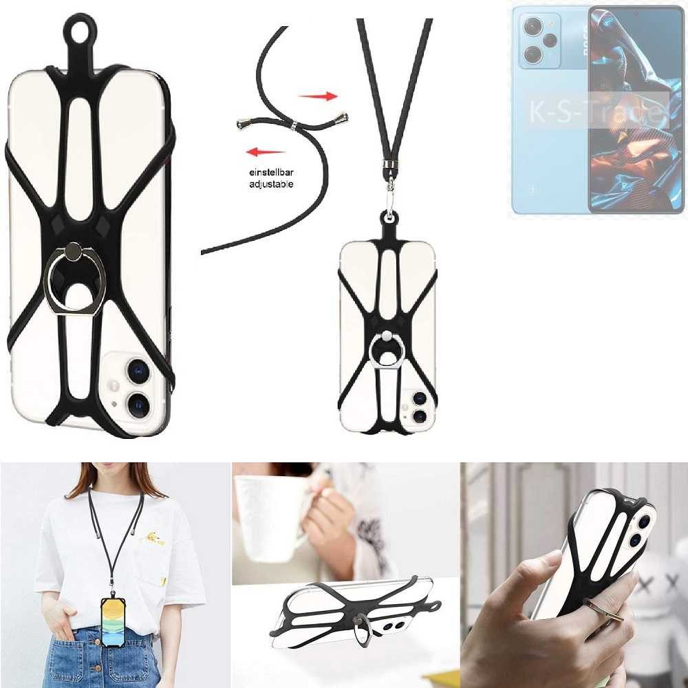 K-S-Trade Handyhülle für POCO X5 Pro 5G, 3in1 Handykette Handyband Handykordel Halsband Smartphone-Ring