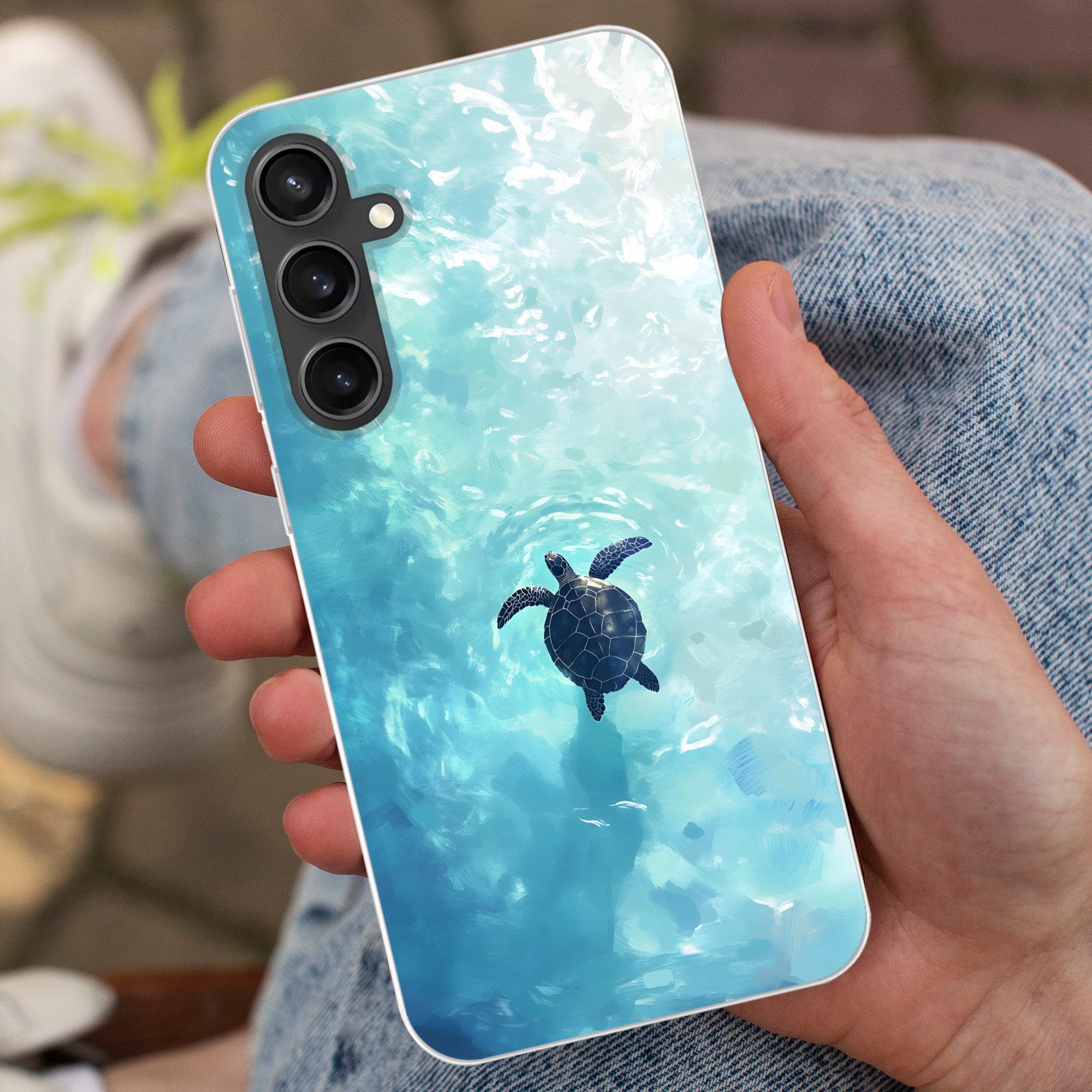 MuchoWow Handyhülle für Samsung Galaxy S23 FE Schildkröte - Meer - Blau - Glitzern