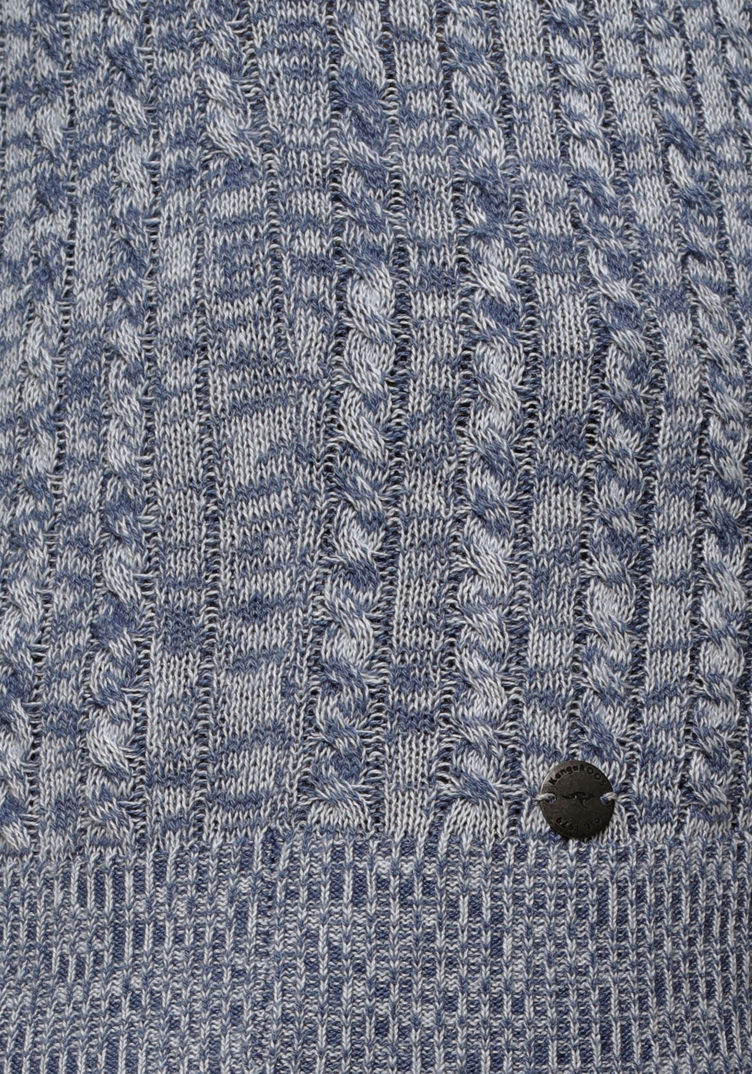 KangaROOS Kapuzenpullover im feinen Zopf-Strick-Design blau-weiß-meliert