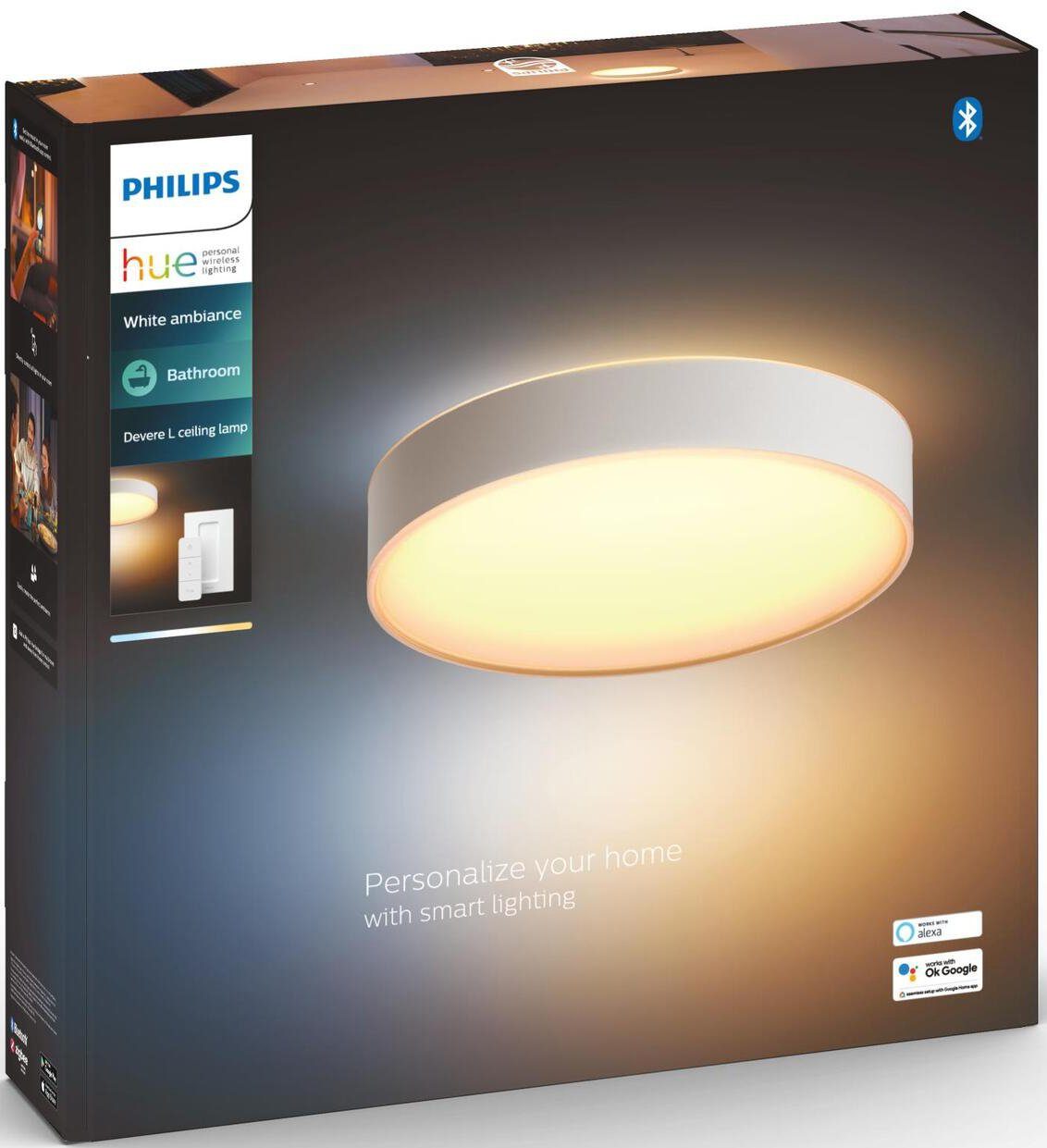 Philips Hue LED Deckenleuchte integriert, LED Devere, Warmweiß Dimmfunktion, fest