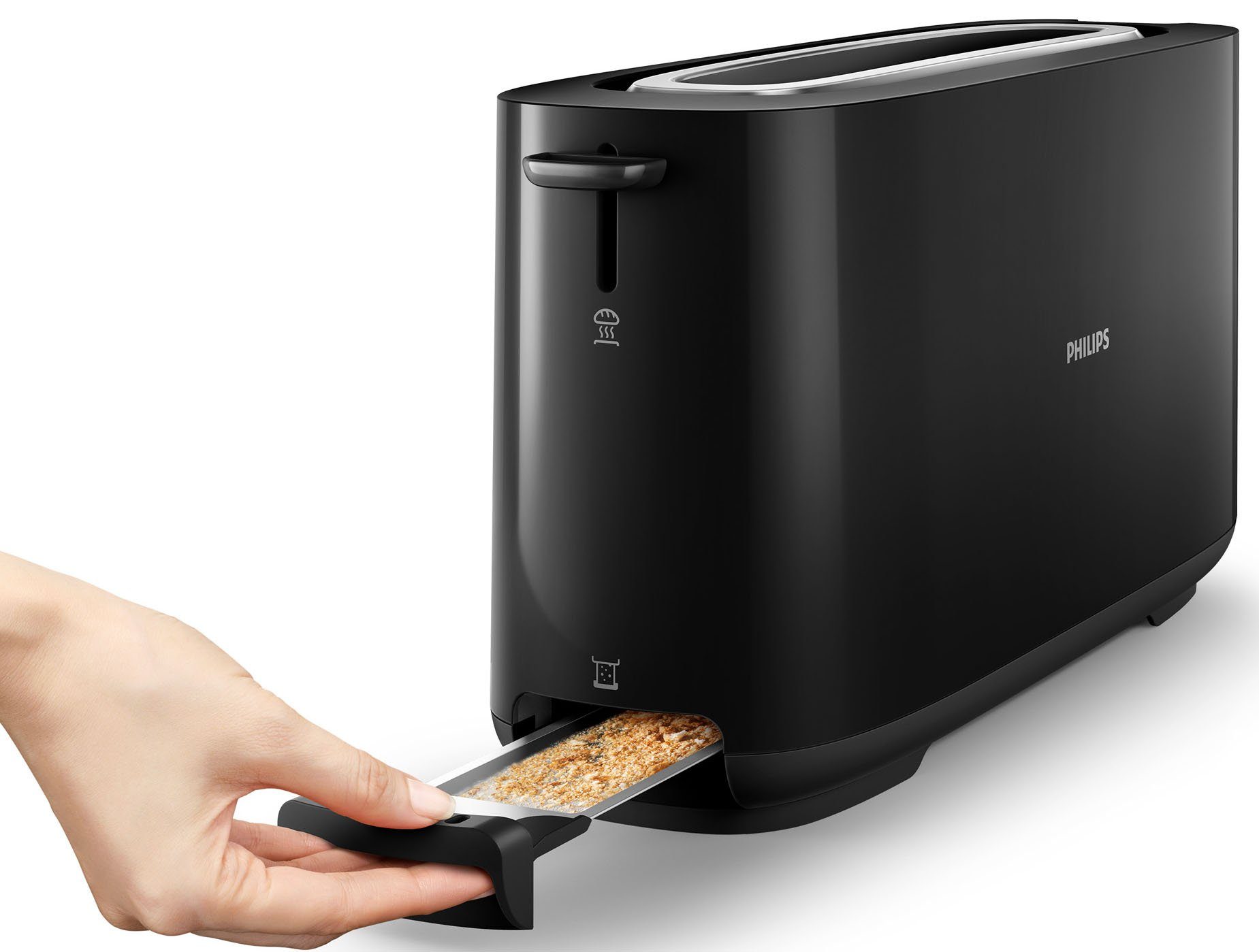 Philips Toaster HD2590/90, 1 langer Schlitz, für 2 Scheiben, 950 W, mit Aufwärm- und Auftaufunktion