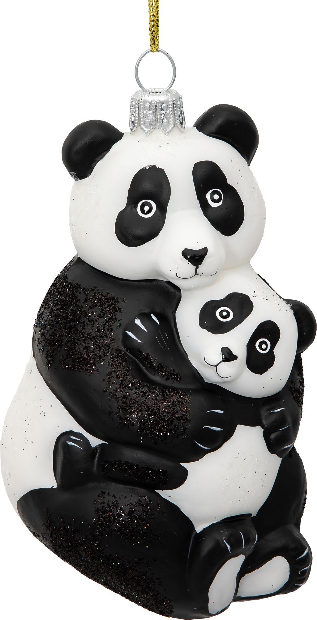 SIKORA Christbaumschmuck BS736 Panda Bär mit Baby Glas Figur Weihnachtsbaum Anhänger - Premium Line