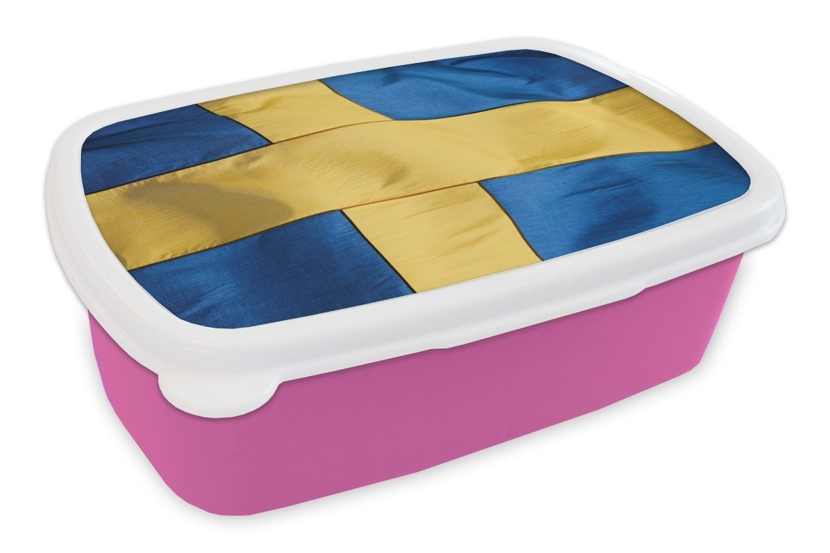 MuchoWow Lunchbox Nahaufnahme der rosa Schweden, Brotdose Kinder, Kunststoff (2-tlg), von für Mädchen, Brotbox Snackbox, Flagge Kunststoff, Erwachsene