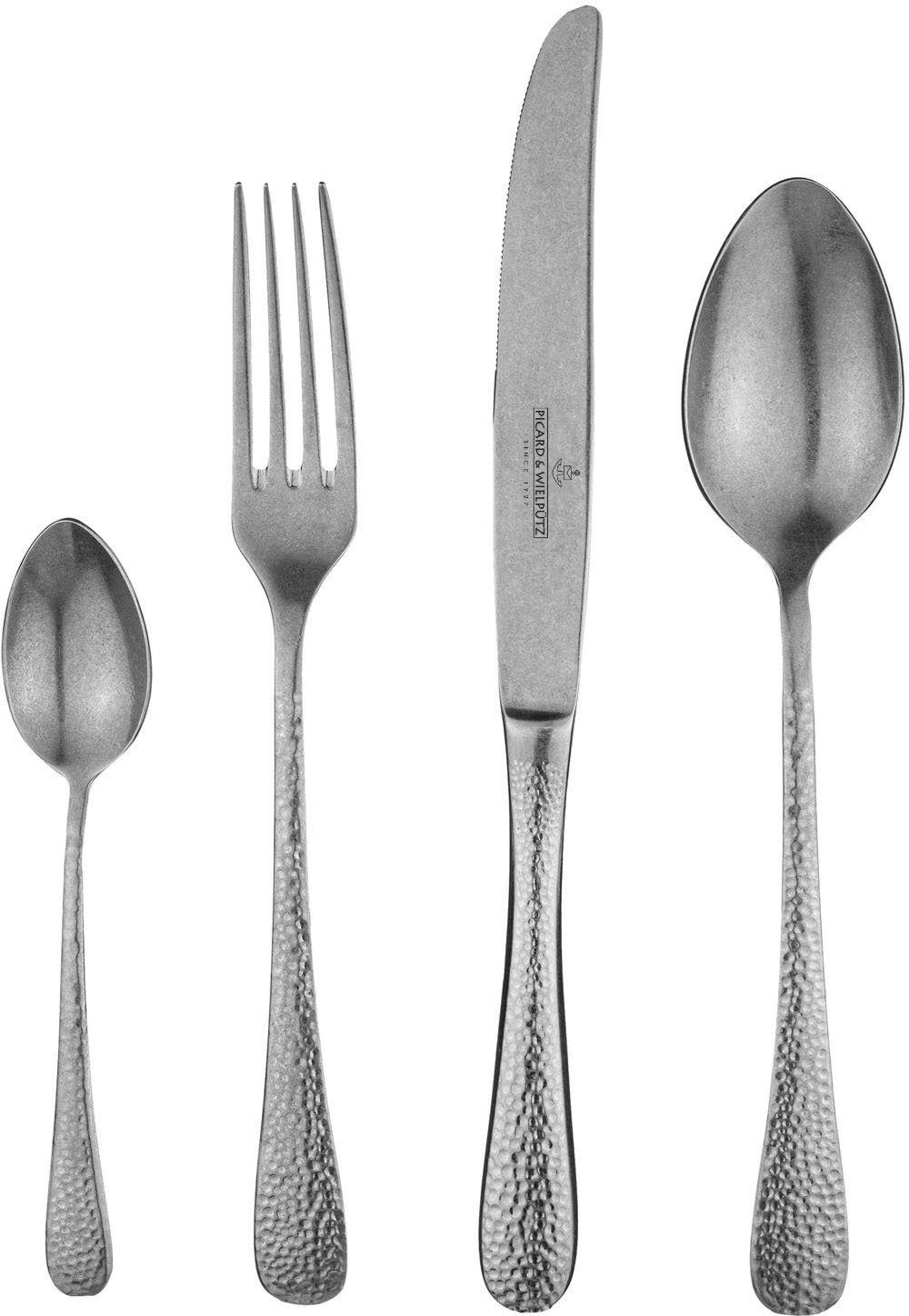 Picard & Wielpütz Solingen Besteck-Set Mia Vintage (30-tlg), 6 Personen, Chromnickelstahl 18/10, Hammerschlag-Optik, stonewashed