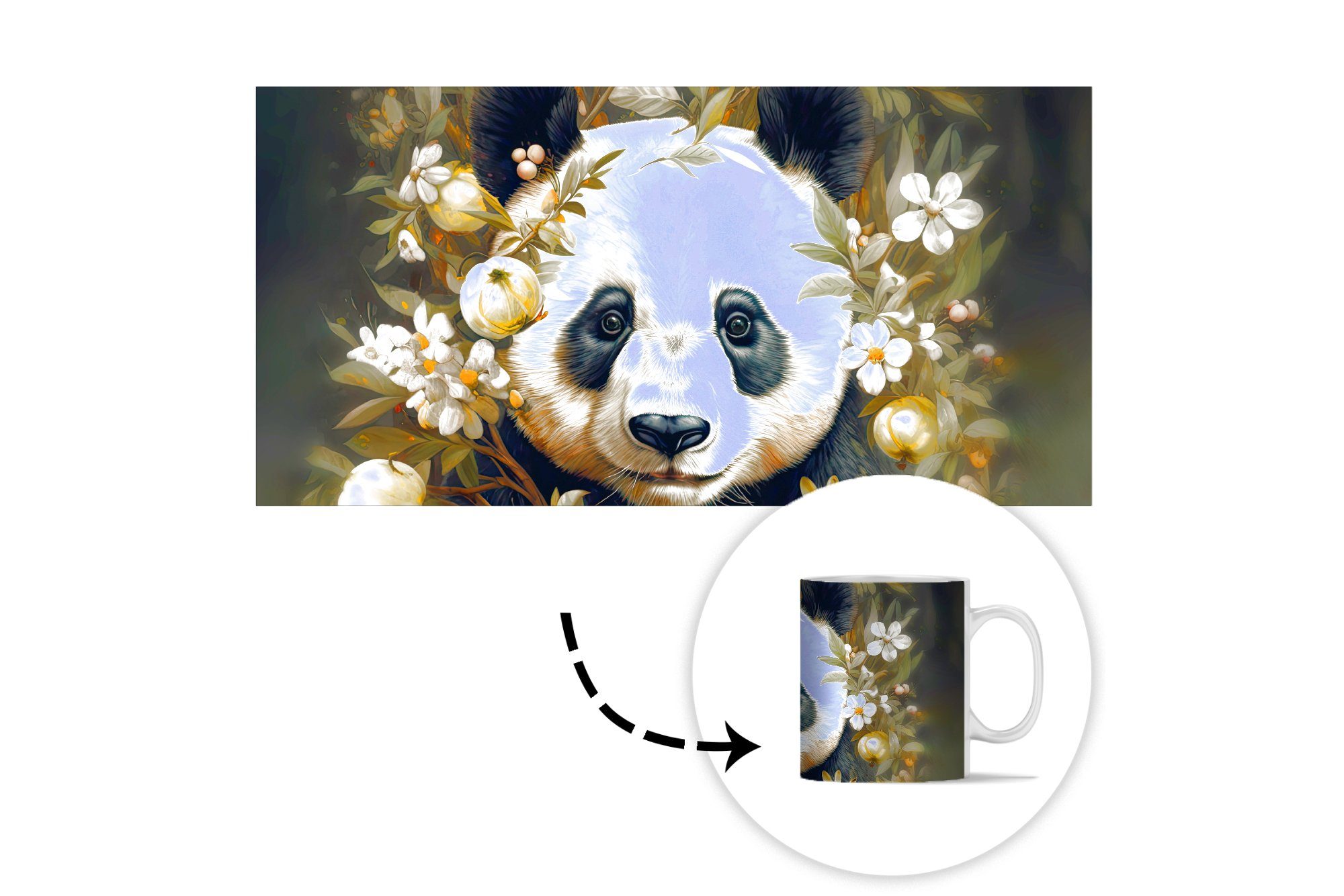 MuchoWow Tasse Panda - Pandabär Kaffeetassen, - Teetasse, Blumen, Geschenk Keramik, Teetasse, Wildtiere - Becher