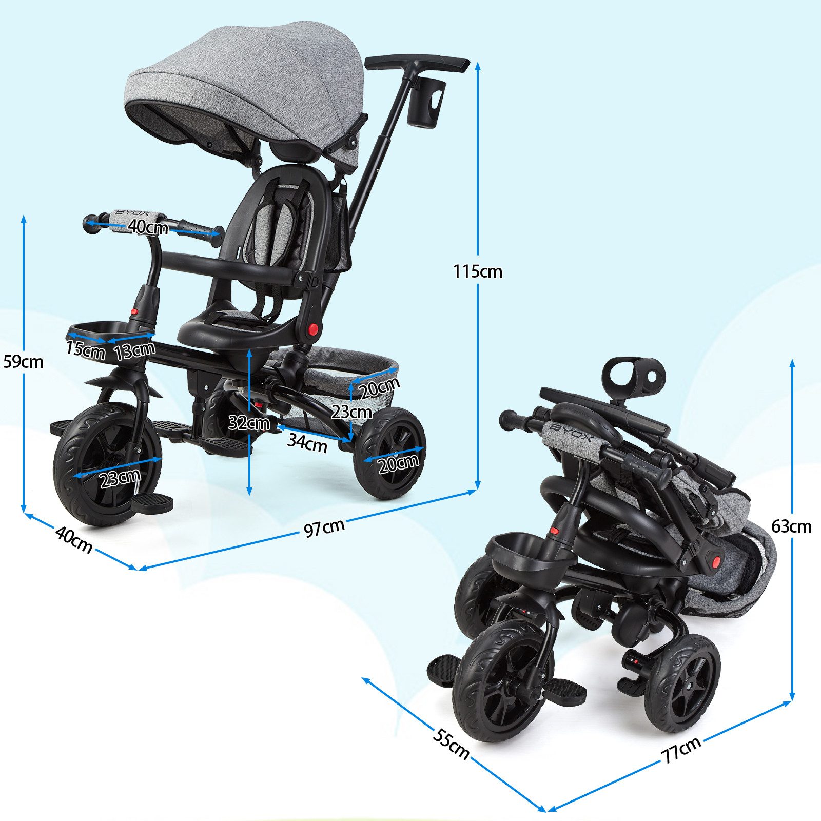 Thumbnail - GarveeMore Dreirad-Kinderwagen Dreirad 6 in1 Kinderdreirad Kinder Lenkstange Fahrrad Baby Kinderwagen