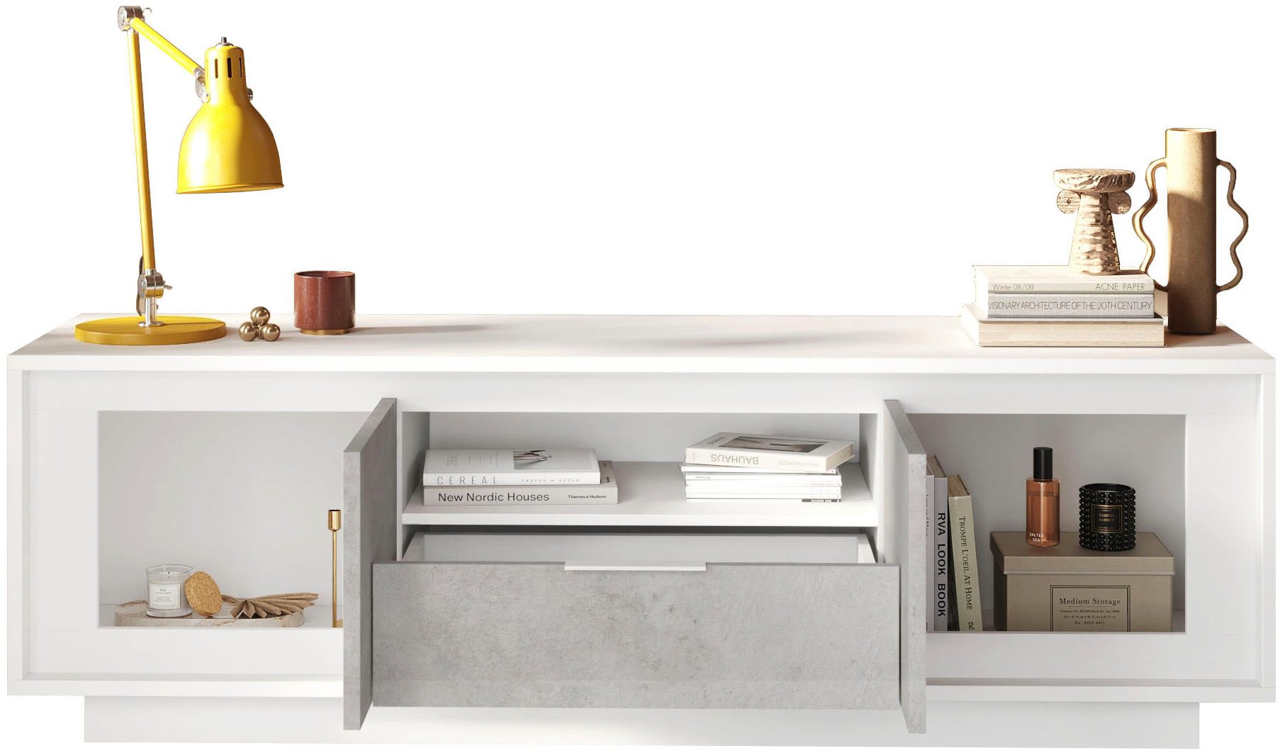 Home affaire Lowboard Sky, B/T 180/50 cm, TV-Schrank/Medienboard, 2 Türen, 1 Schubkasten, Softclosing, Korpus & Front 22 mm stark, Rahmen-Optik, Metallgriff