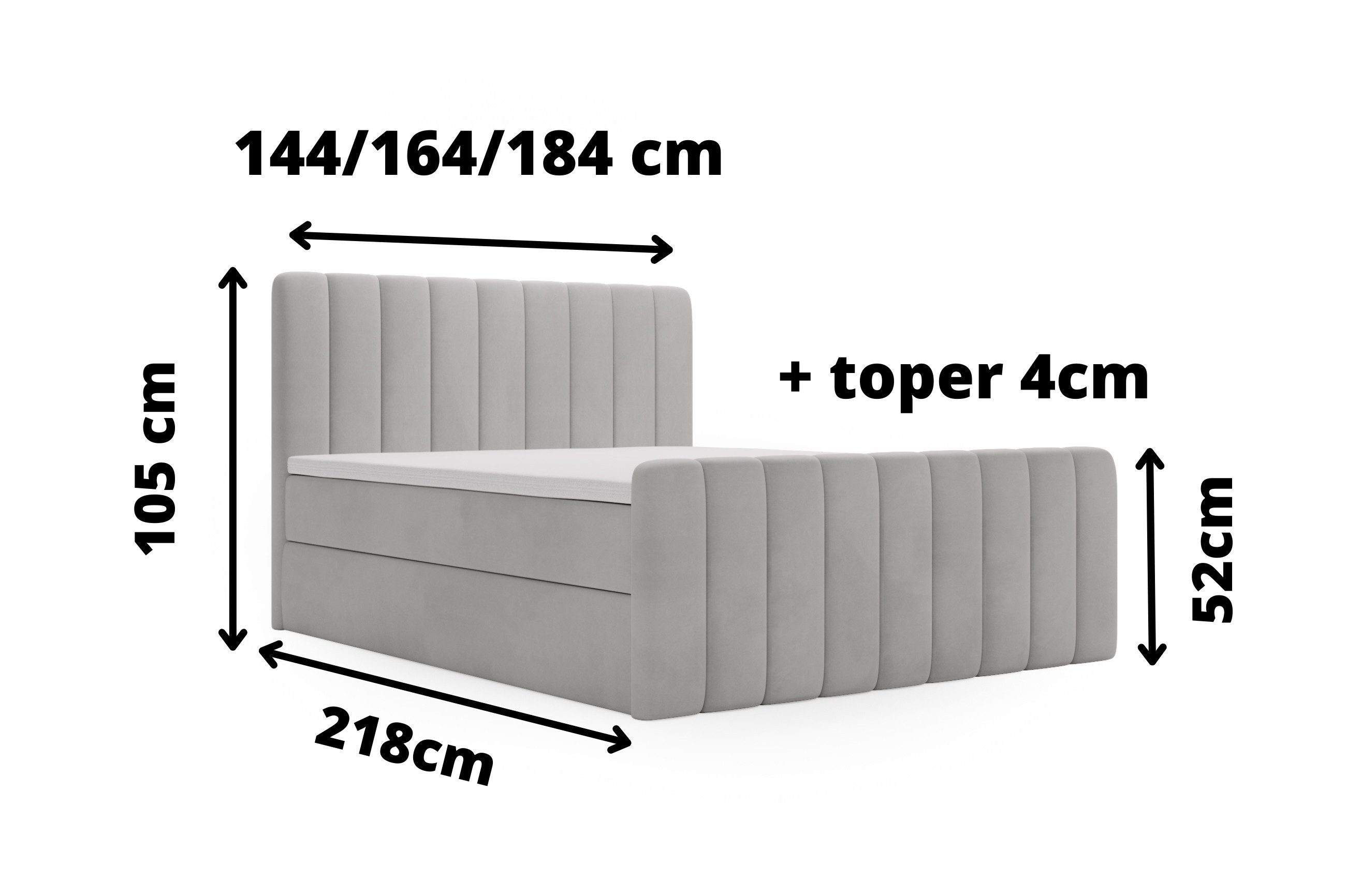 Compleo Boxspringbett elegant und modern, Doppelbett (140/160/180x200), Creme, beige oder Grau