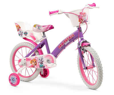 T&Y Trade Kinderfahrrad 16 Zoll Kinder Mädchen Fahrrad Mädchenfahrrad Rad Bike Paw Patrol Lila, 1 Gang, Puppensitz, Korb, Stützräder