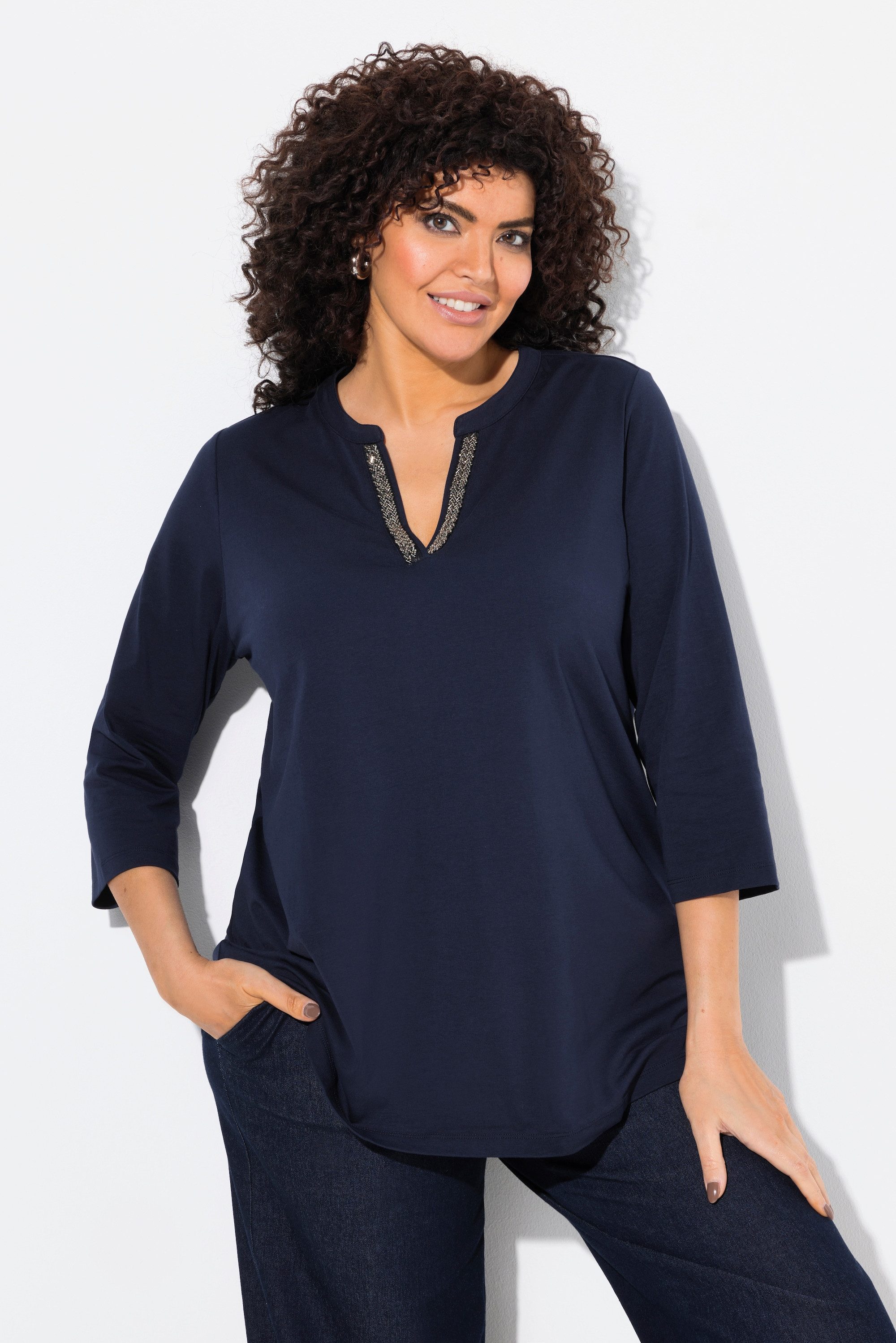 Ulla Popken Longshirt Longshirt A-Linie Tunika-Ausschnitt günstig online kaufen